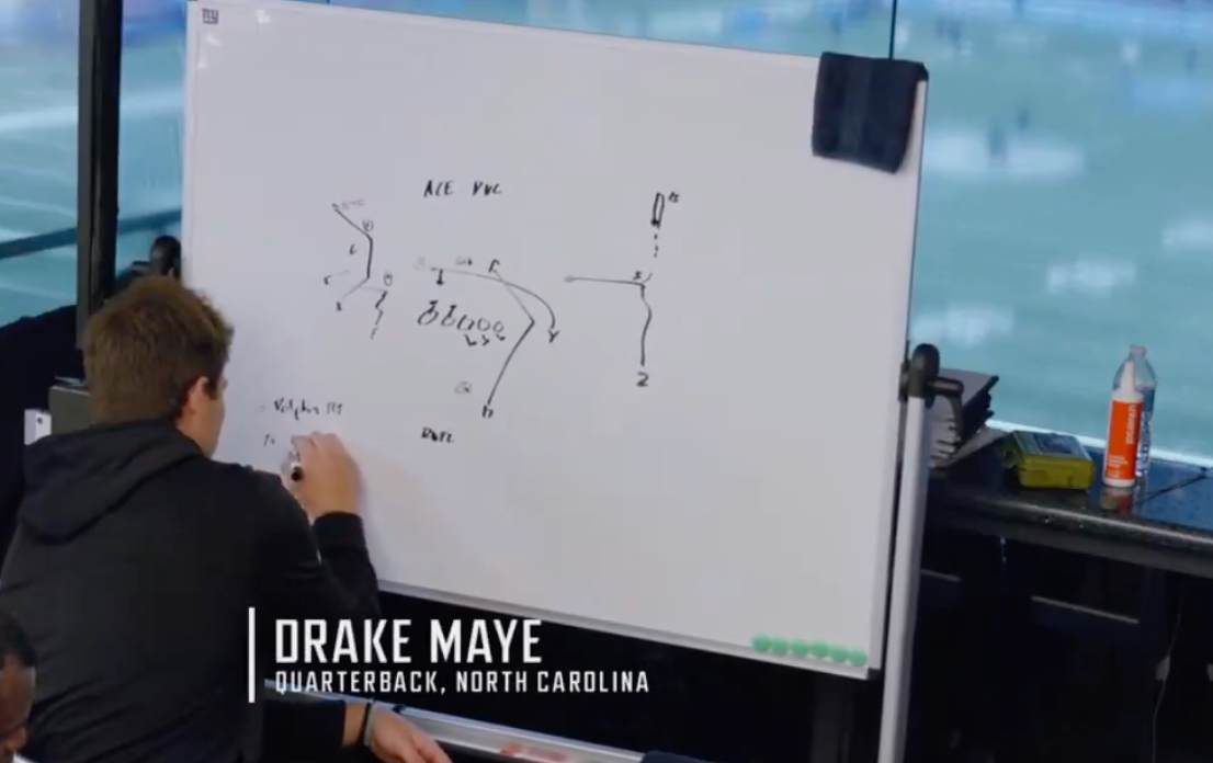 Drake Maye during his pre-draft meeting with the New York Giants