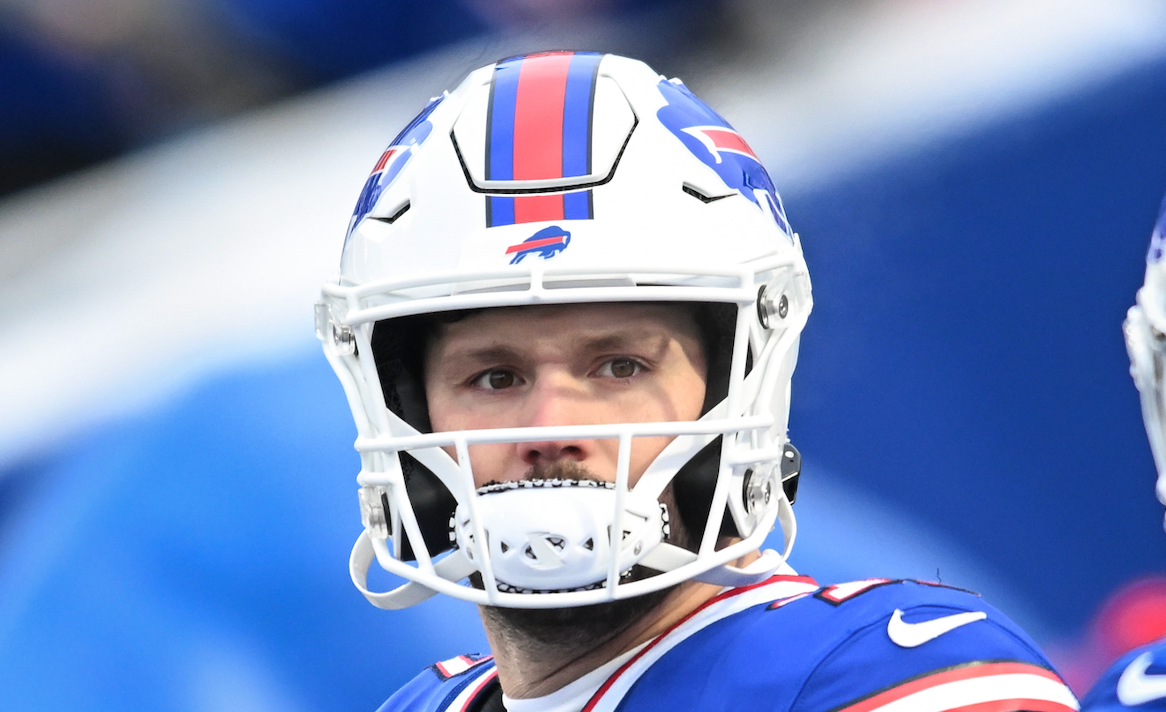 Jan 15, 2024; Orchard Park, New York, USA; Buffalo Bills quarterback Josh Allen (17) warms up before a 2024 AFC wild card game against the Pittsburgh Steelers at Highmark Stadium.