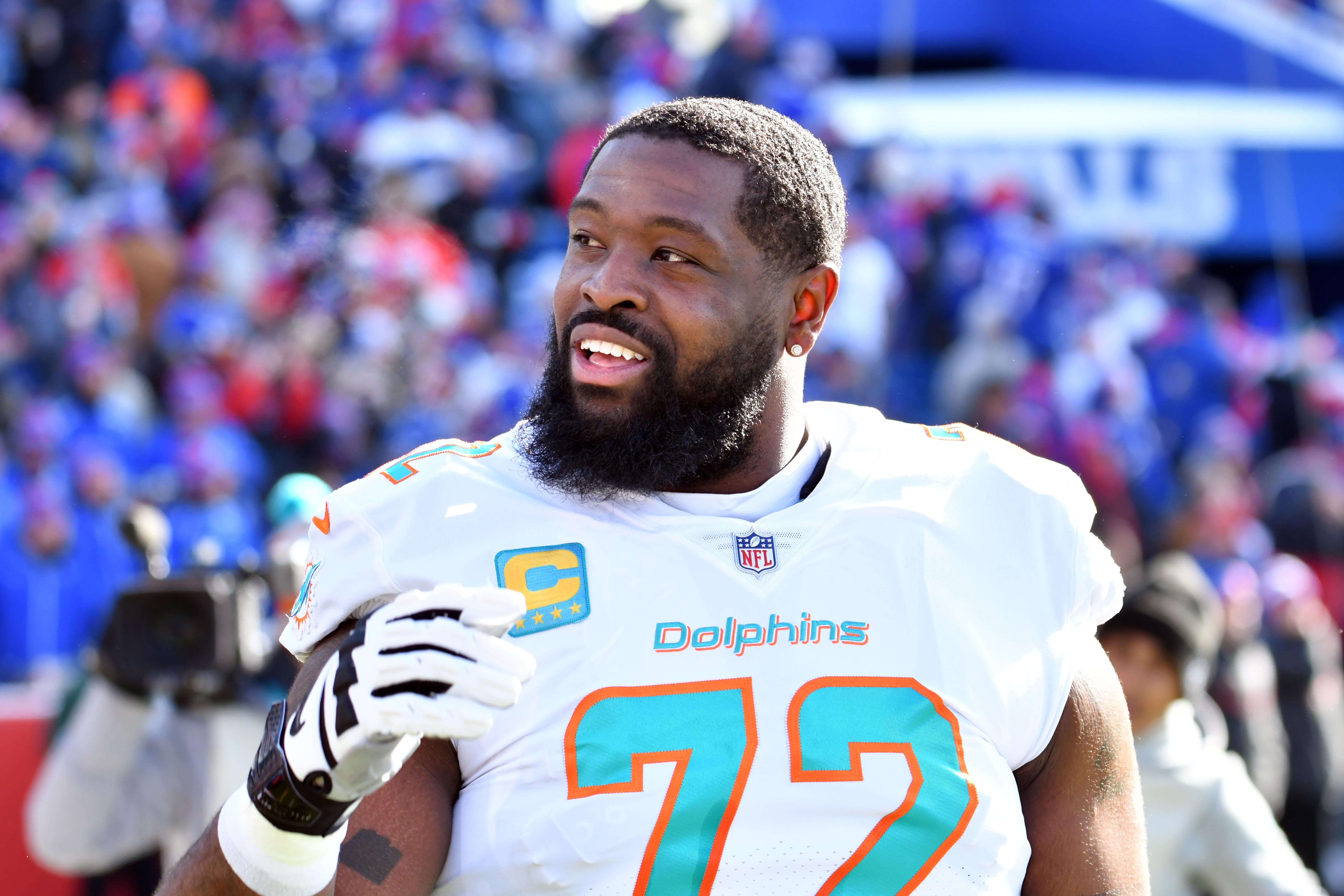 Jan 15, 2023; Orchard Park, NY, USA; Miami Dolphins offensive tackle Terron Armstead before playing against the Buffalo Bills in a NFL wild card game at Highmark Stadium.