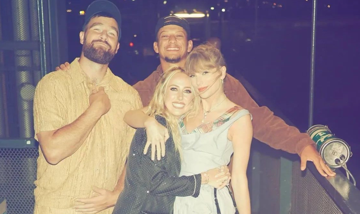 Brittany Mahomes shares a photo alongside Patrick Mahomes, Travis Kelce, and Taylor Swift during their time in Amsterdam.