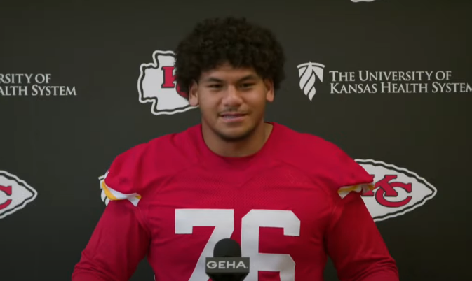 Chiefs second-round pick Kingsley Suamataia speaks to the media.