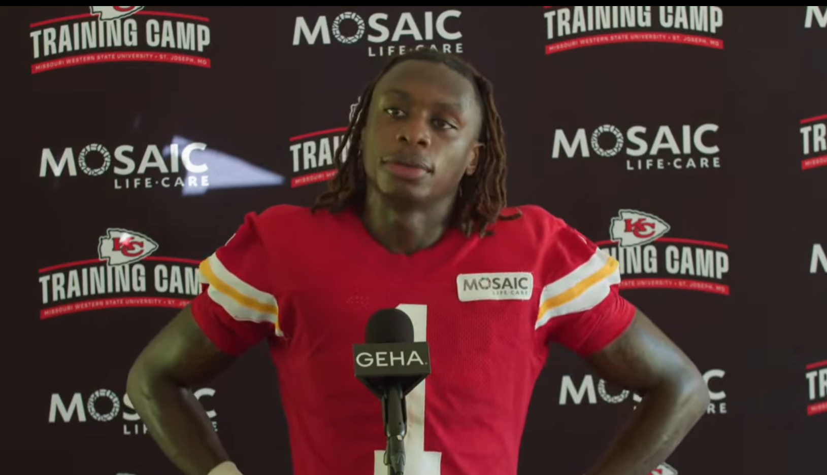 Chiefs rookie WR Xavier Worthy speaks at training camp.