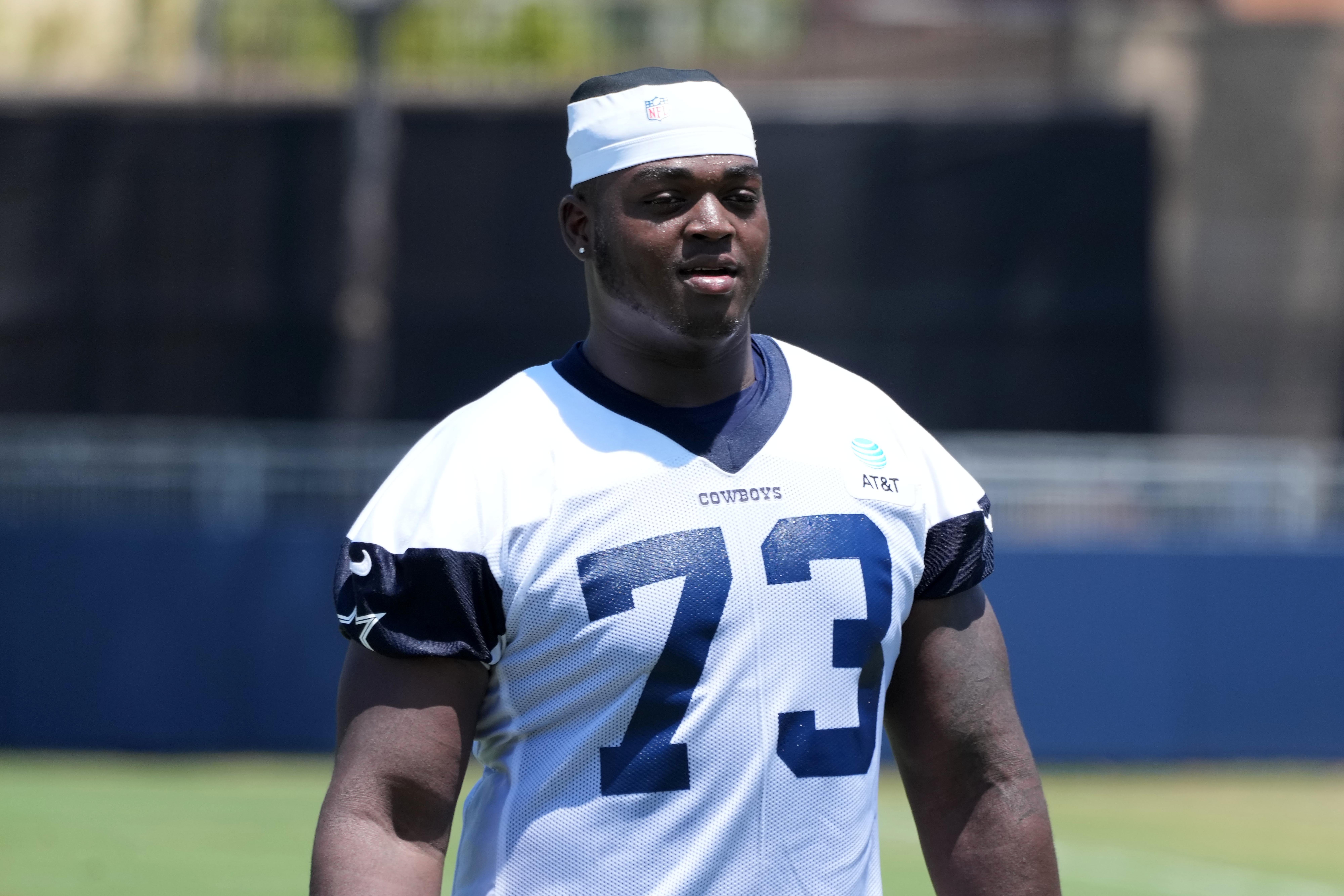 Dallas Cowboys offensive tackle Tyler Smith (73) during training camp at the River Ridge Fields.