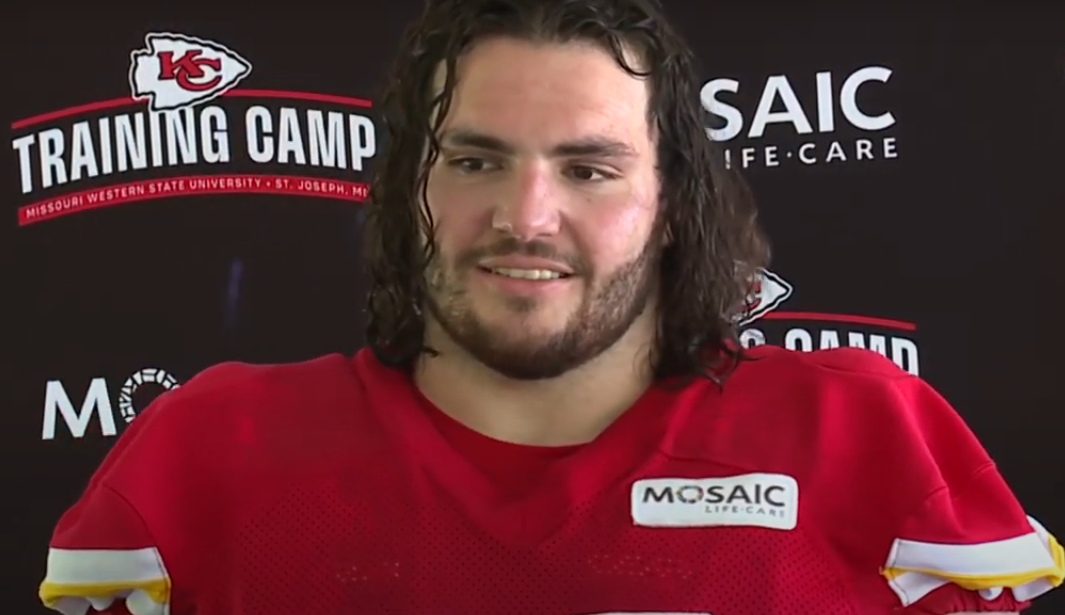 Chiefs OL Hunter Nourzad speaks to media members.