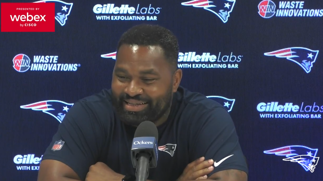Jerod Mayo speaks with the media at Gillette Stadium on Tuesday as the veteran players arrive back for the start of training camp.