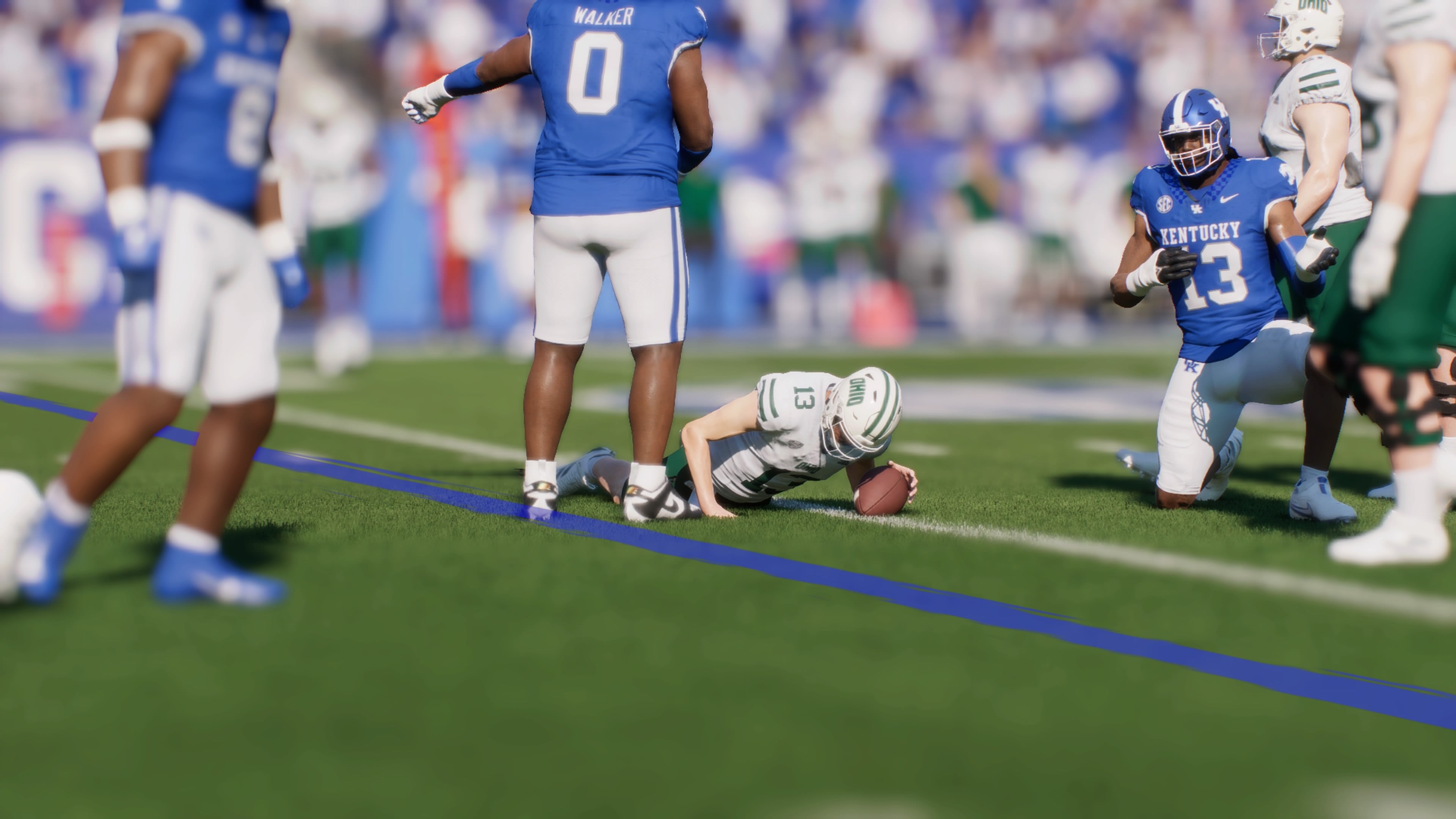 Ohio Bobcats QB Parker Navarro being sacked for the millionth time against Kentucky in my College Football 25 Dynasty.