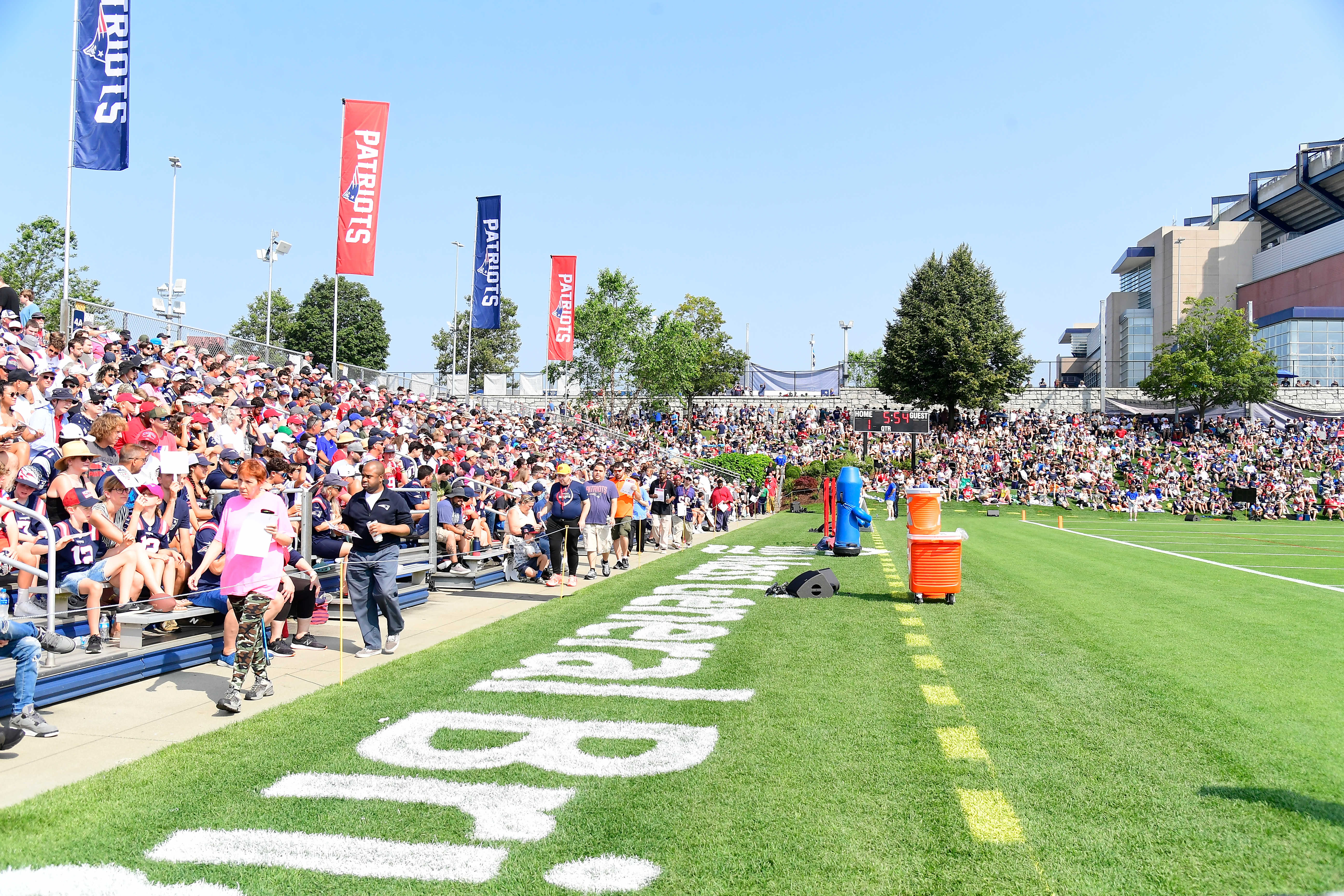 Jul 26, 2023; Foxborough, MA, USA; Crowds line the practice fields at the Patriots training camp at Gillette Stadium.