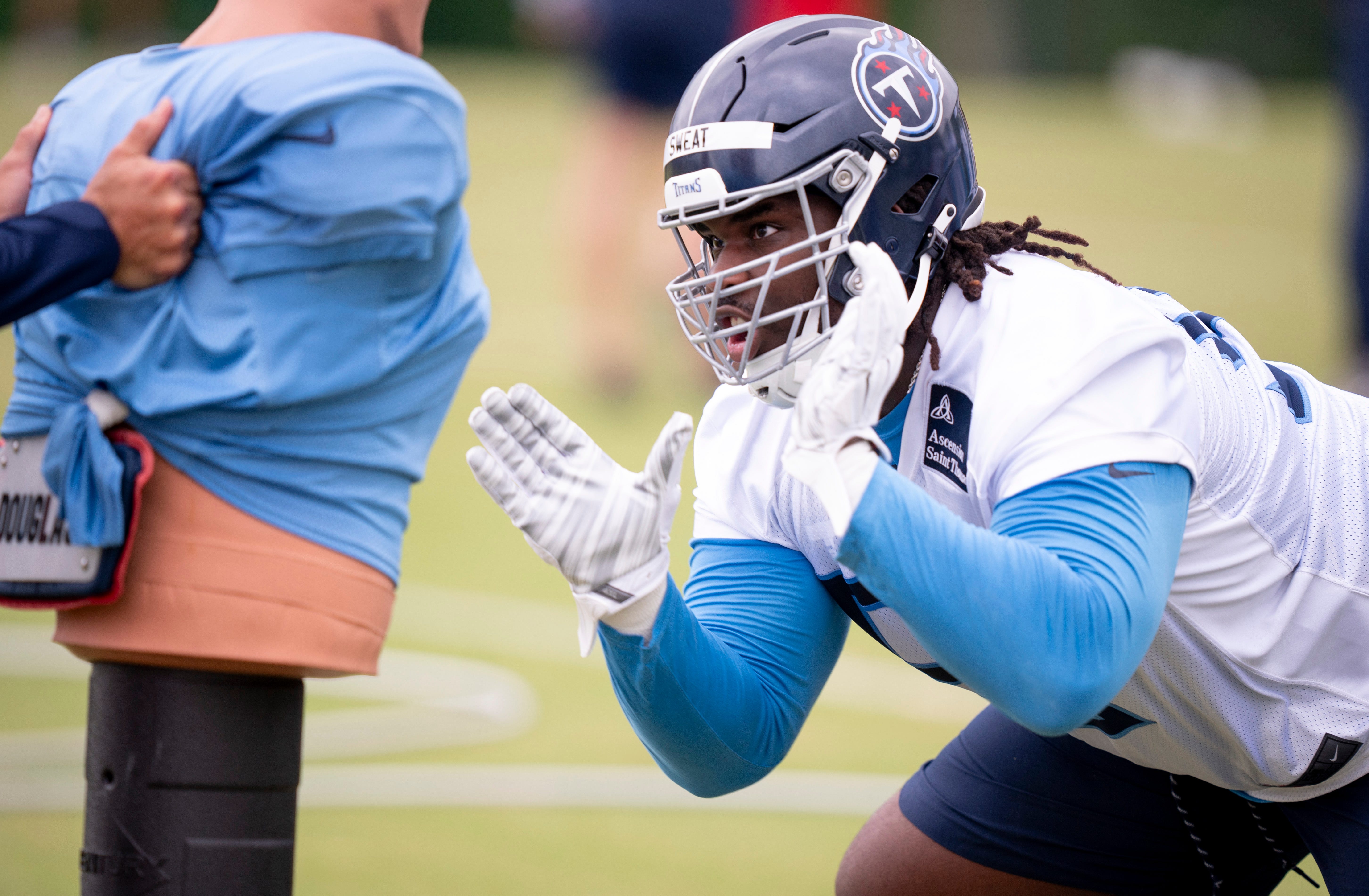 Tennessee Titans second-rounder T'Vondre Sweat participates in rookie minicamp at Ascension Saint Thomas Sports Park in Nashville, Tenn., Friday, May 10, 2024 Denny Simmons / The Tennessean-USA TODAY NETWORK