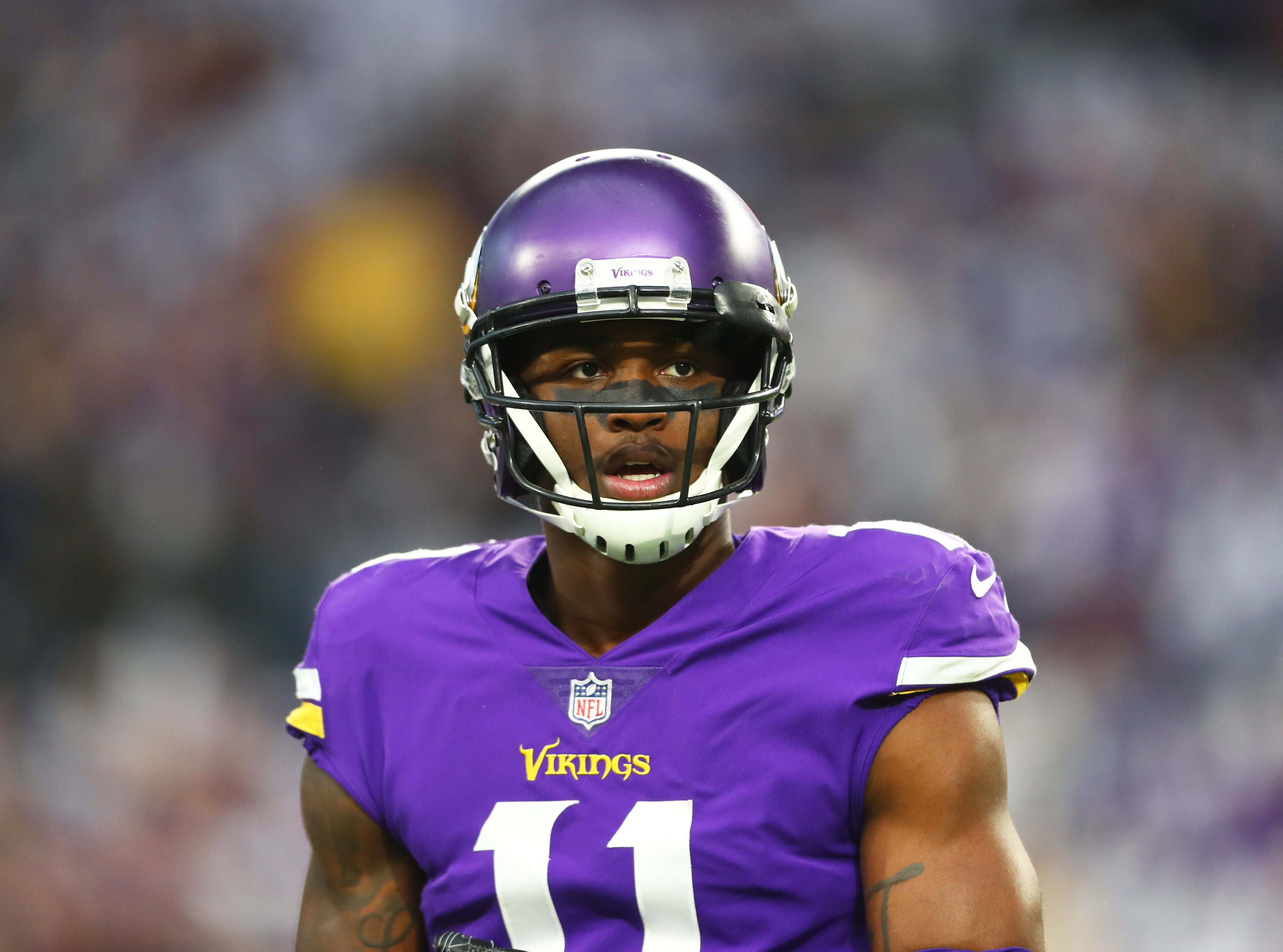 Jan 14, 2018; Minneapolis, MN, USA; Minnesota Vikings wide receiver Laquon Treadwell (11) against the New Orleans Saints in the NFC Divisional Playoff football game at U.S. Bank Stadium.