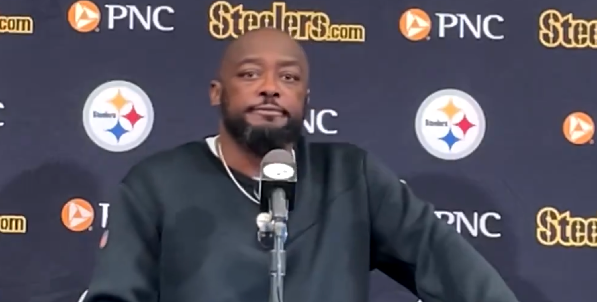 Pittsburgh Steelers HC Mike Tomlin addresses the media on report day at 2024 training camp at Saint Vincent College in Latrobe, Pennsylvania, 7/24/24
