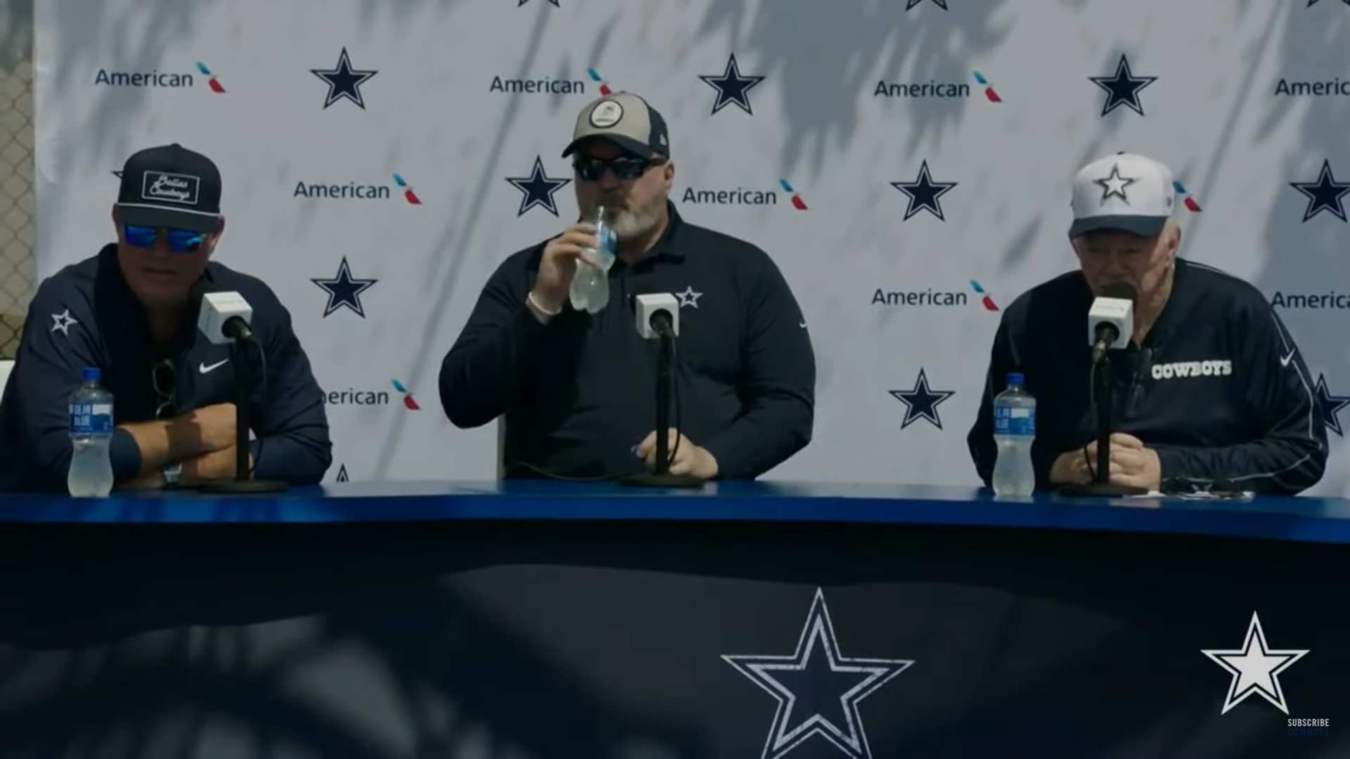 Dallas Cowboys brass talks to reporters at 2024 training camp.