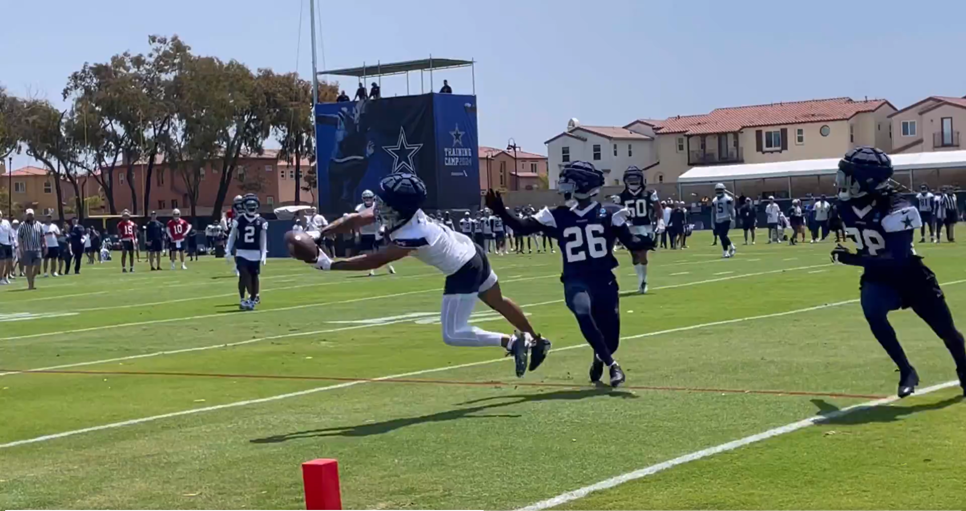 Dallas Cowboys WR Jalen Tolbert makes a crazy grab at training camp.