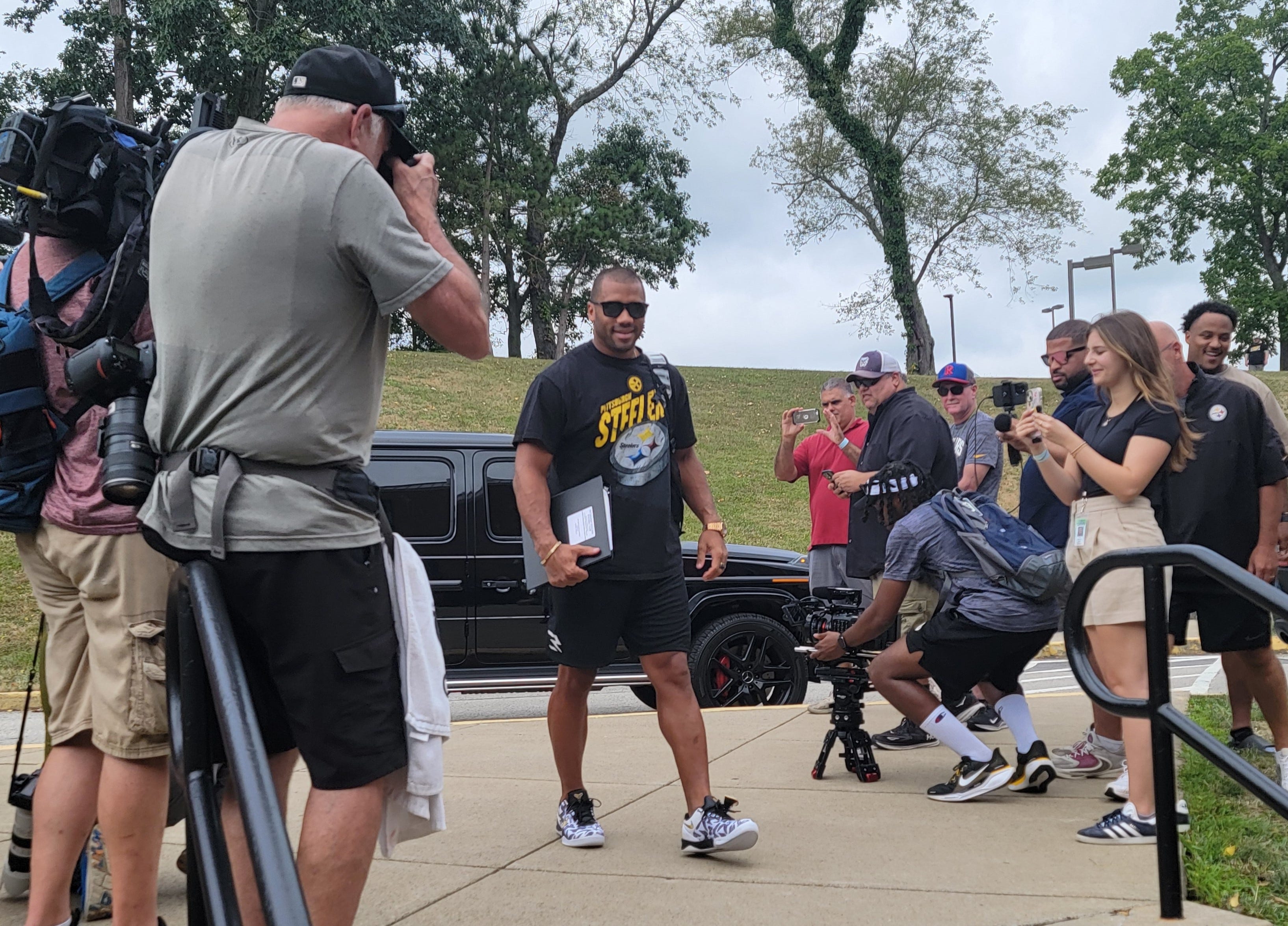 Pittsburgh Steelers quarterback Russell Wilson reports to training camp, July 24, at Saint Vincent College.