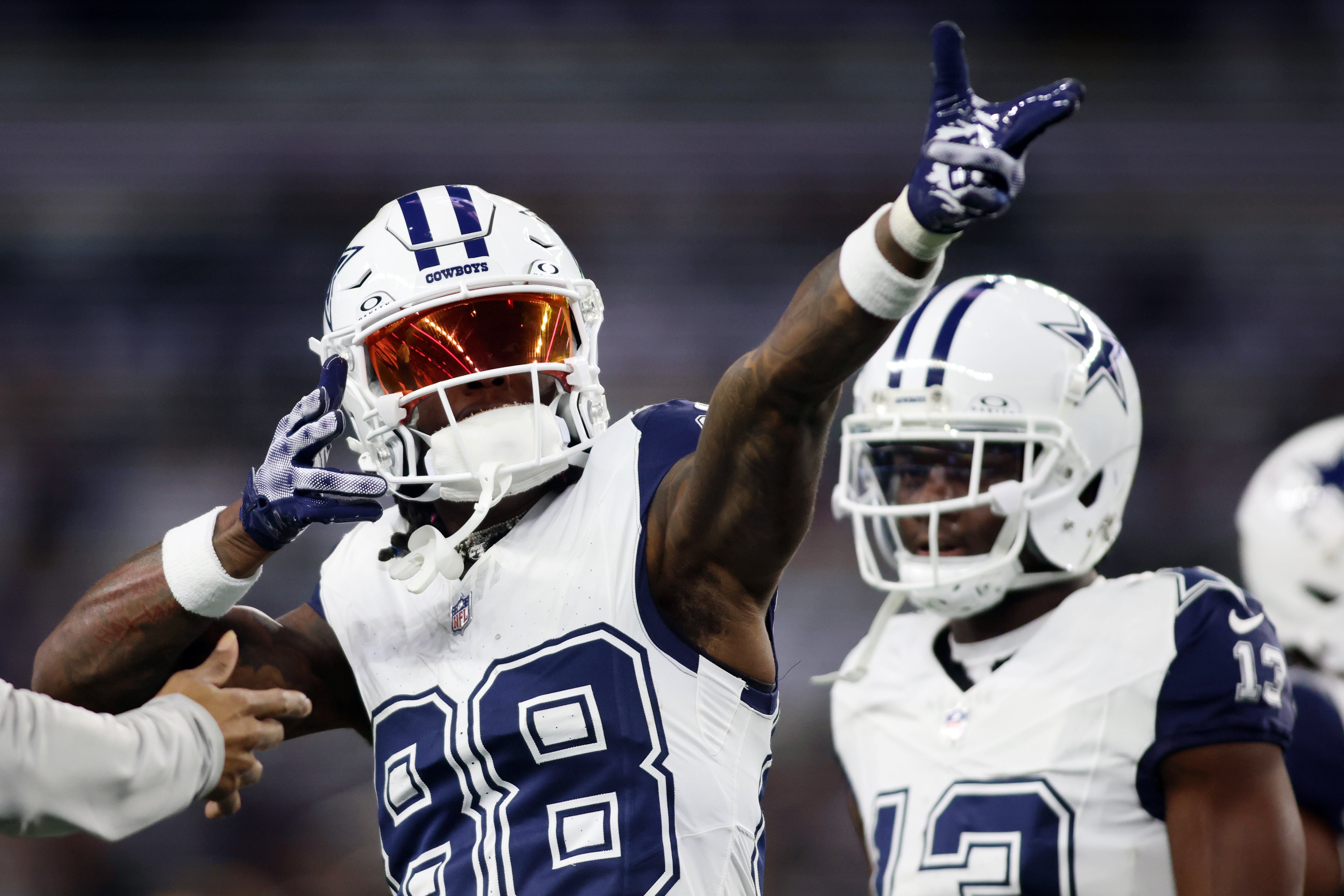 Dallas Cowboys wide receiver CeeDee Lamb (88) reacts before the game against the Philadelphia Eagles at AT&T Stadium.