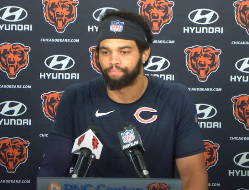 Caleb Williams speaks with the media following Monday's practice.