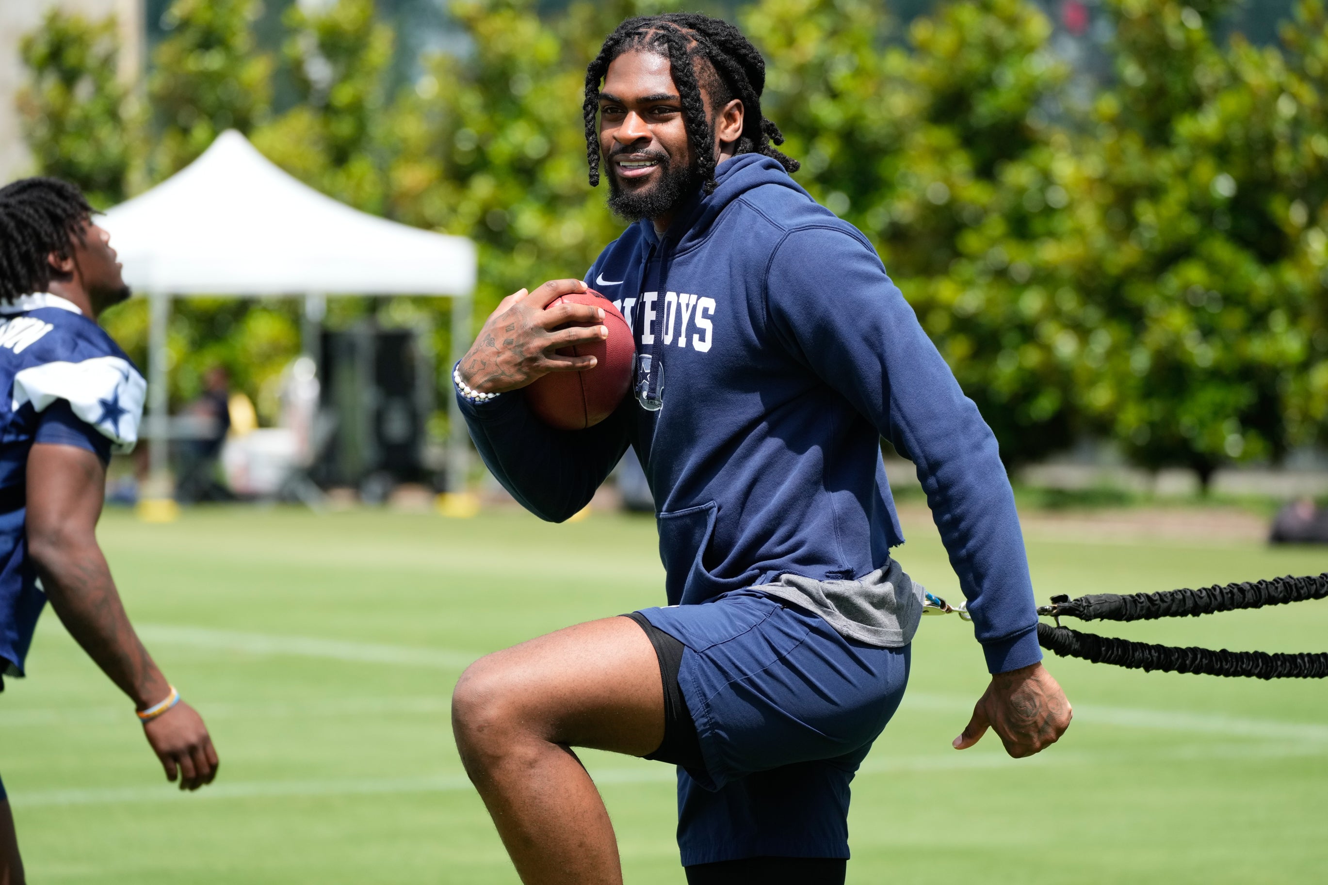 Dallas Cowboys cornerback Trevon Diggs (7) goes through a drill during practice at the Ford Center at the Star Training Facility in Frisco, Texas.