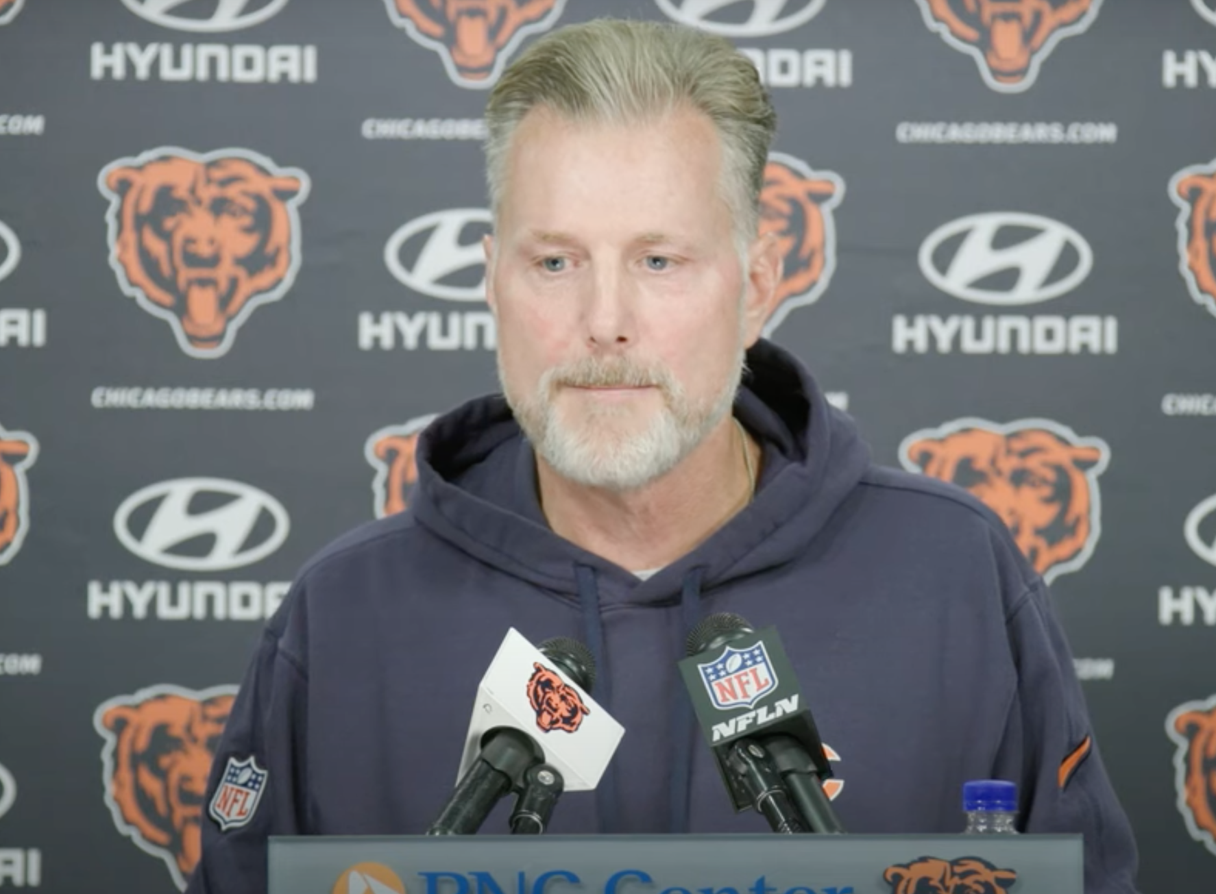 Matt Eberflus addresses the media on Tuesday.