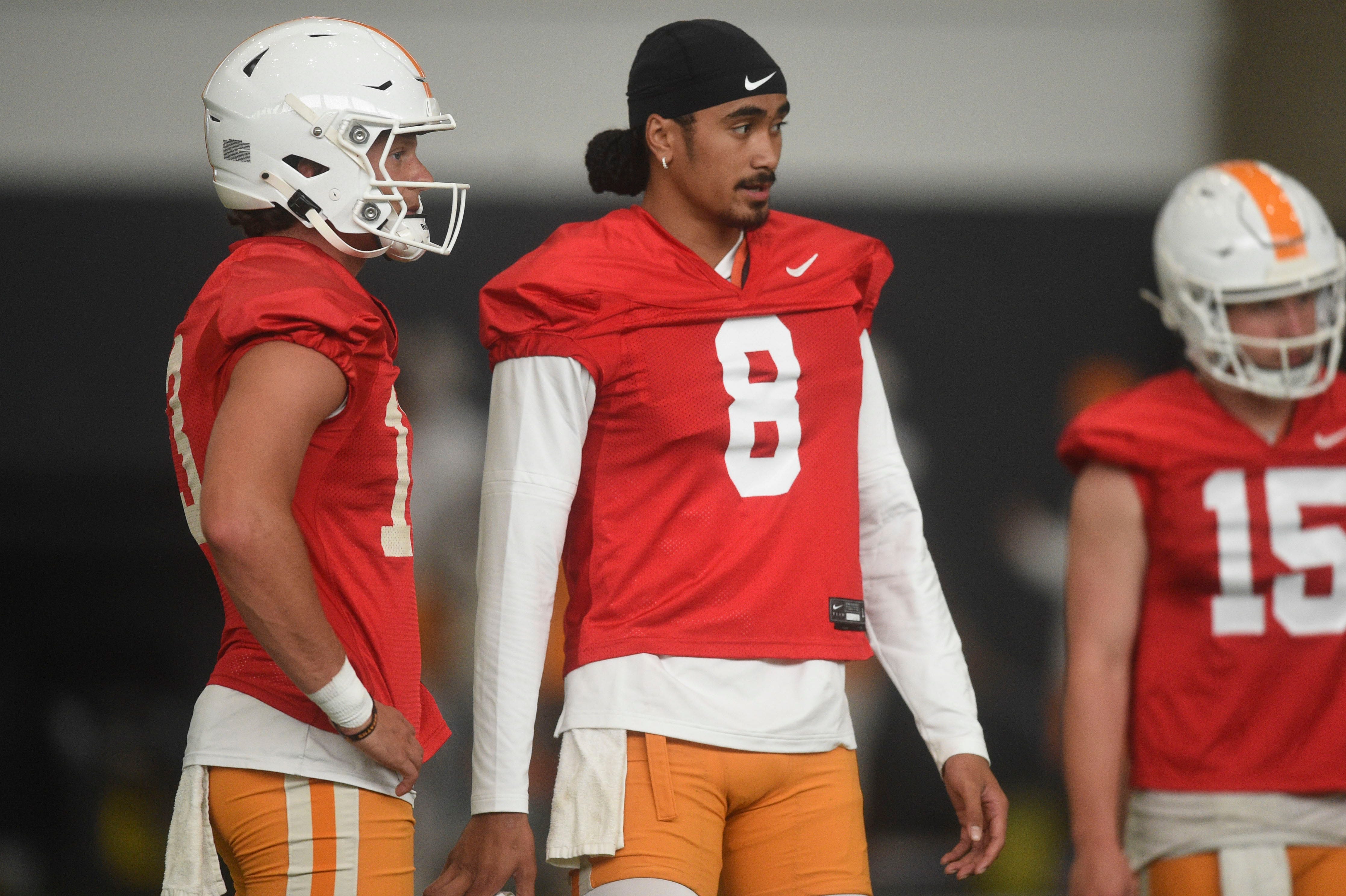 Tennessee’s Nico Iamaleava (8)during Tennessee football’s first fall practice, in Knoxville, Tenn., Wednesday, July 31, 2024.
