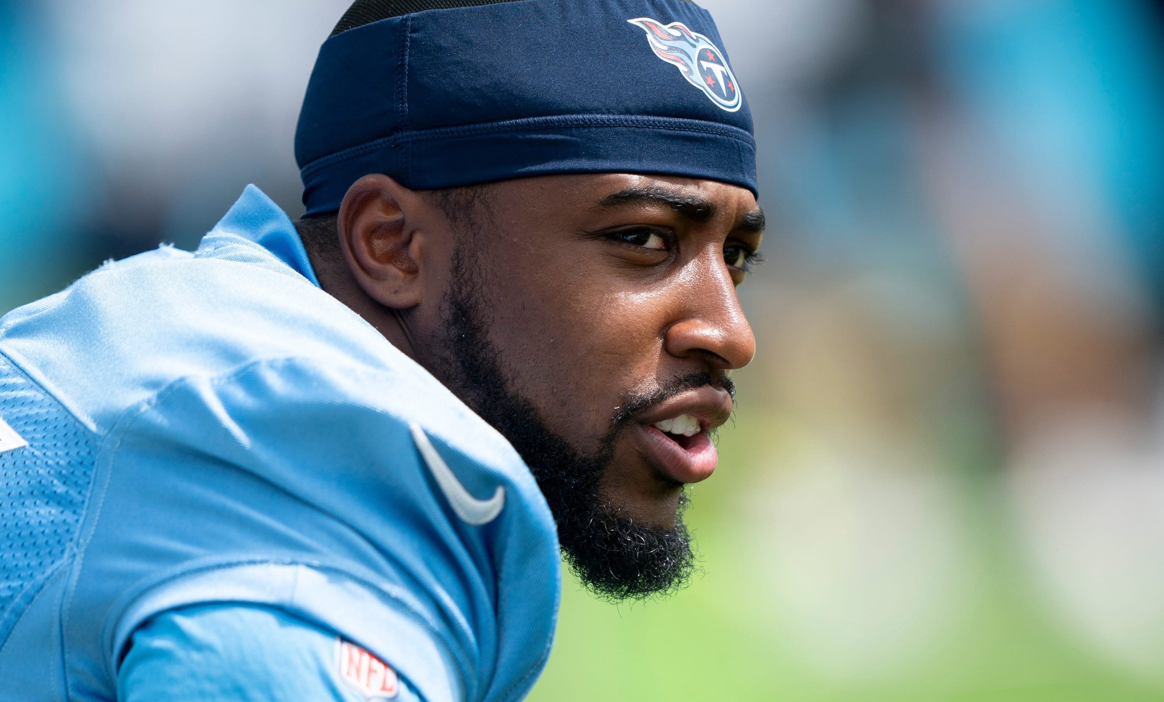 Tennessee Titans running back Julius Chestnut (36) prepares for practice at Nissan Stadium in Nashville, Tenn., Saturday, July 27, 2024. The Titans hosted Back Together Weekend to allow fans to get a ... Denny Simmons/The Tennessean-USA TODAY NETWORK 