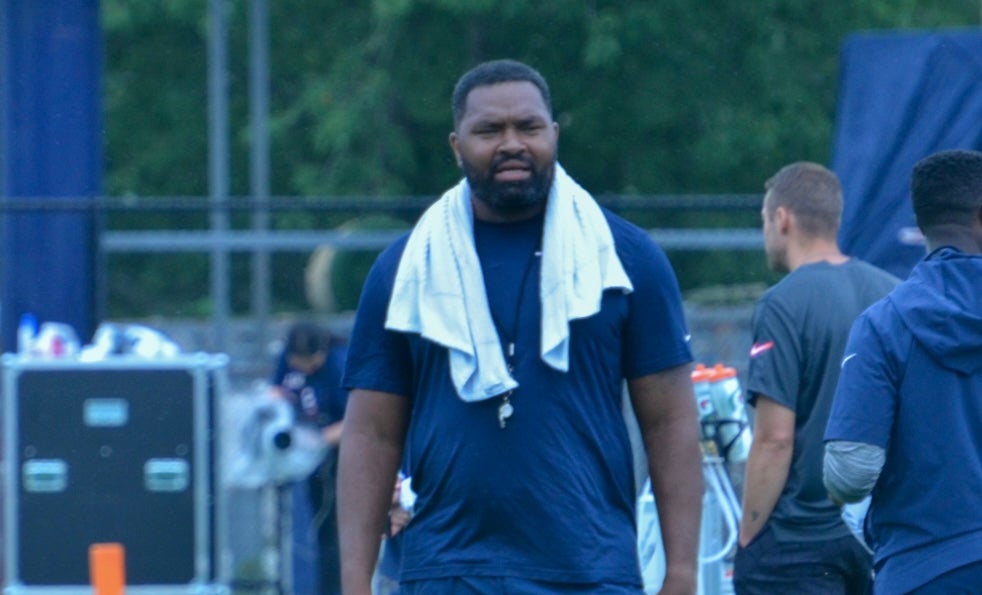 Patriots HC Jerod Mayo at training camp 2024