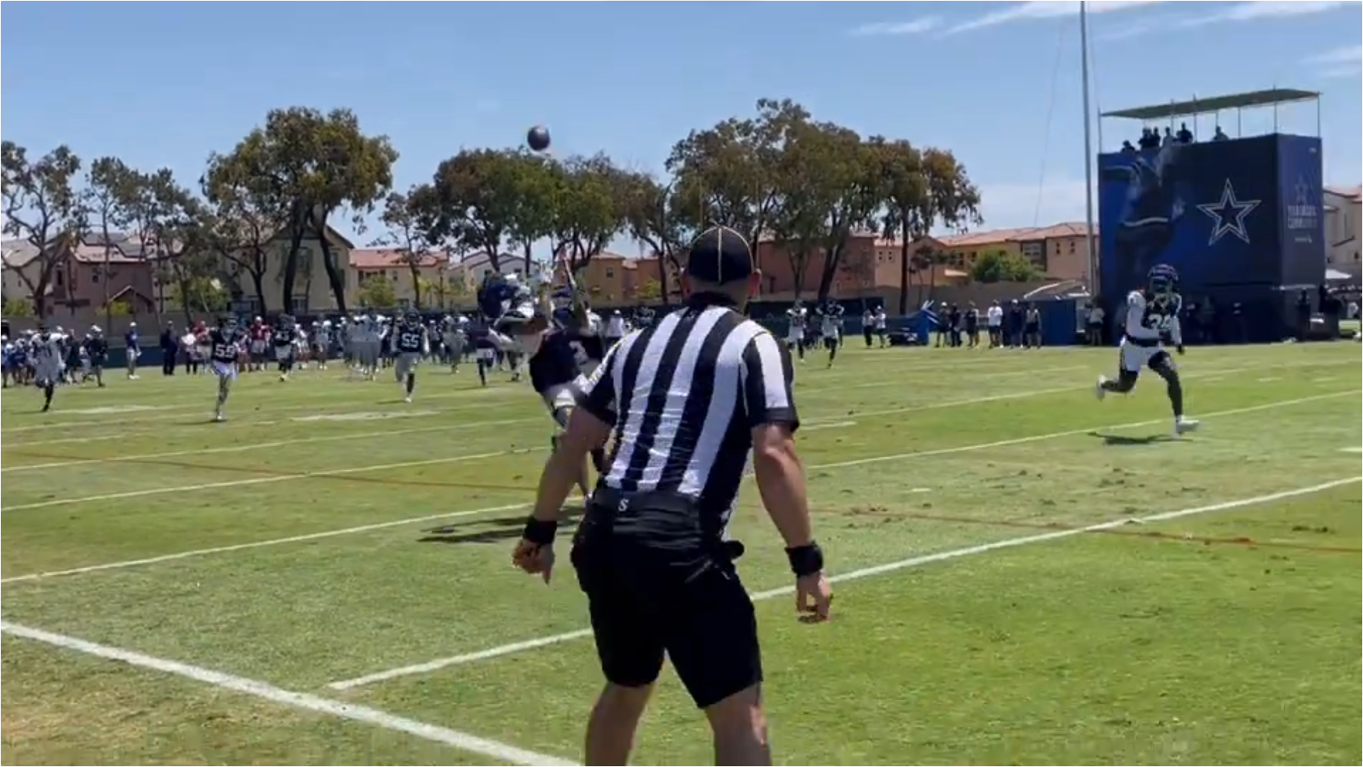 Dallas Cowboys backup QB Trey Lance throws a dime at training camp practice.