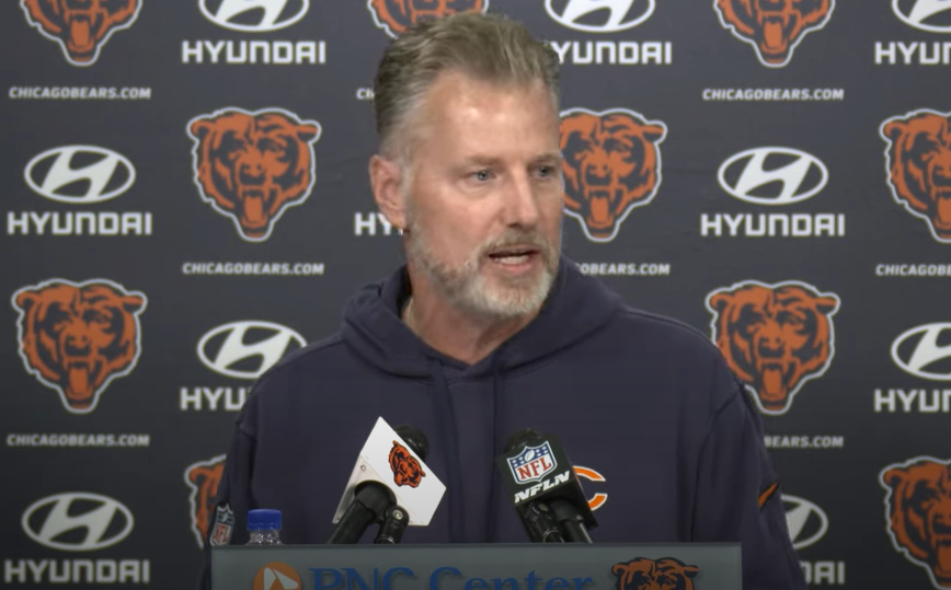 Matt Eberflus addresses the media on Saturday.