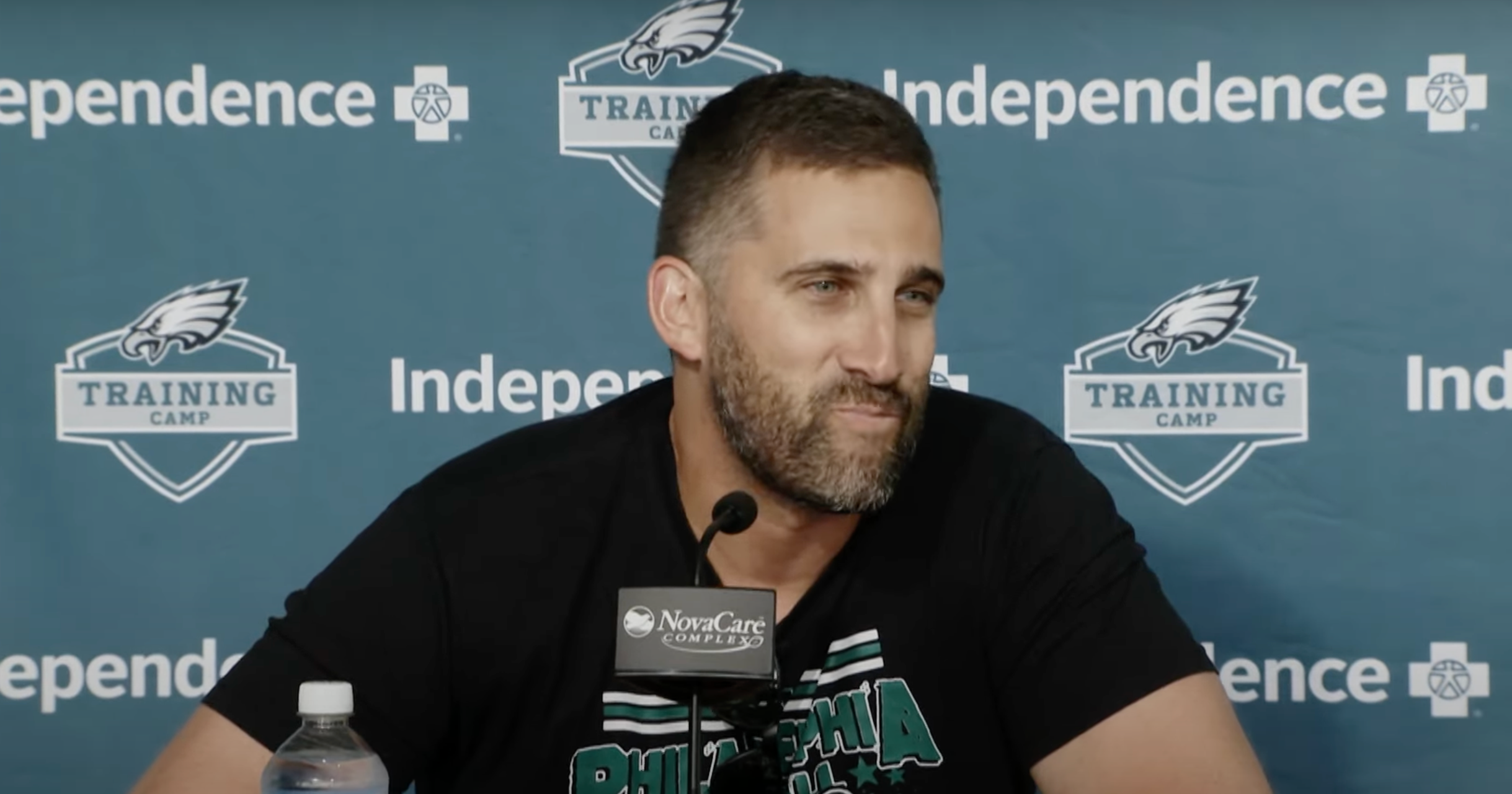 Philadelphia Eagles head coach Nick Sirianni addresses the media ahead of training camp practice.