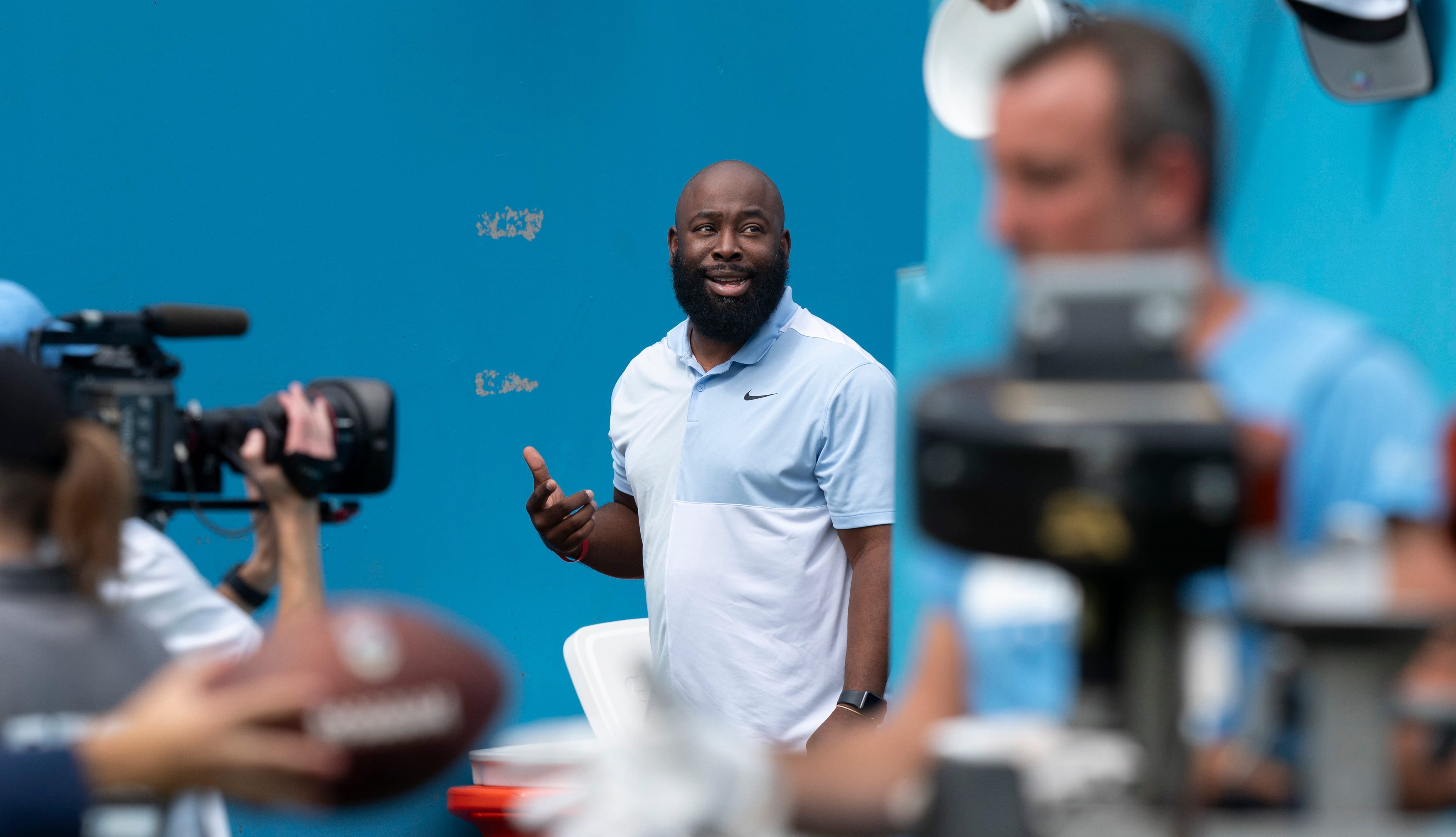 Tennessee Titans General Manager Ran Carthon is inundated with autograph requests at Nissan Stadium in Nashville, Tenn., Saturday, July 27, 2024. The Titans hosted Back Together Weekend to allow fans ... Denny Simmons/The Tennessean-USA TODAY NETWORK