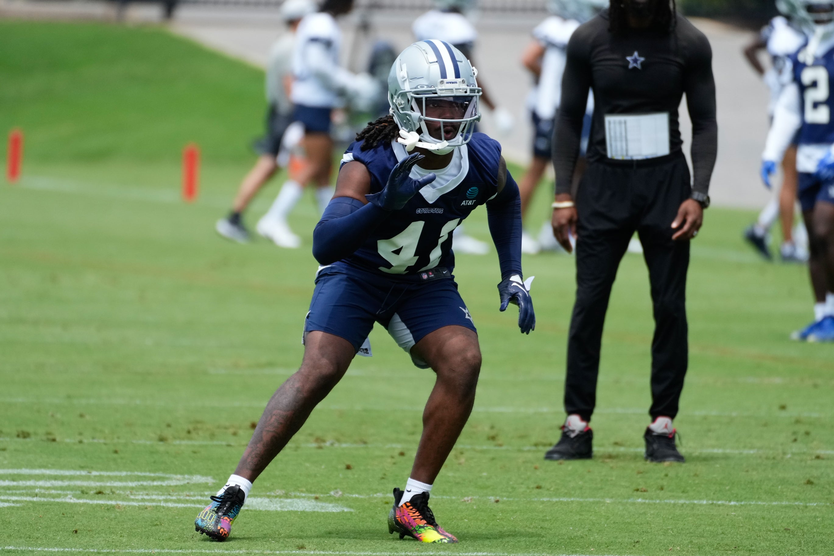 Dallas Cowboys cornerback Caelen Carson (41) goes through a drill during practice at the Ford Center at the Star Training Facility in Frisco, Texas.