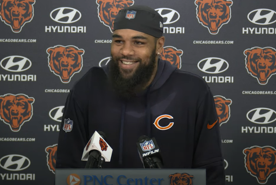 Keenan Allen addresses the media at Halas Hall.
