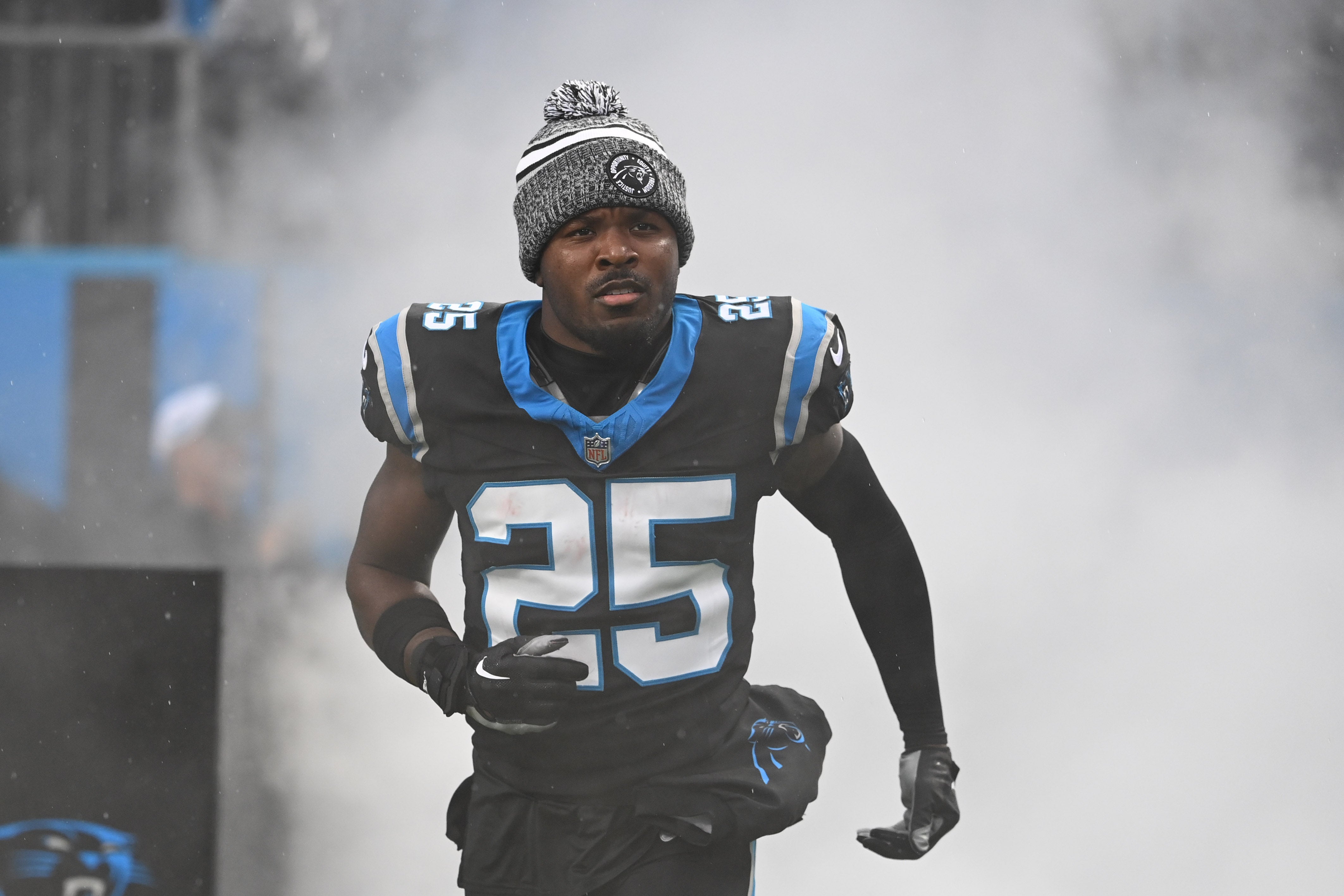 Dec 17, 2023; Charlotte, North Carolina, USA; Carolina Panthers safety Xavier Woods (25) is introduced before the game at Bank of America Stadium. Mandatory Credit: Bob Donnan-USA TODAY Sports