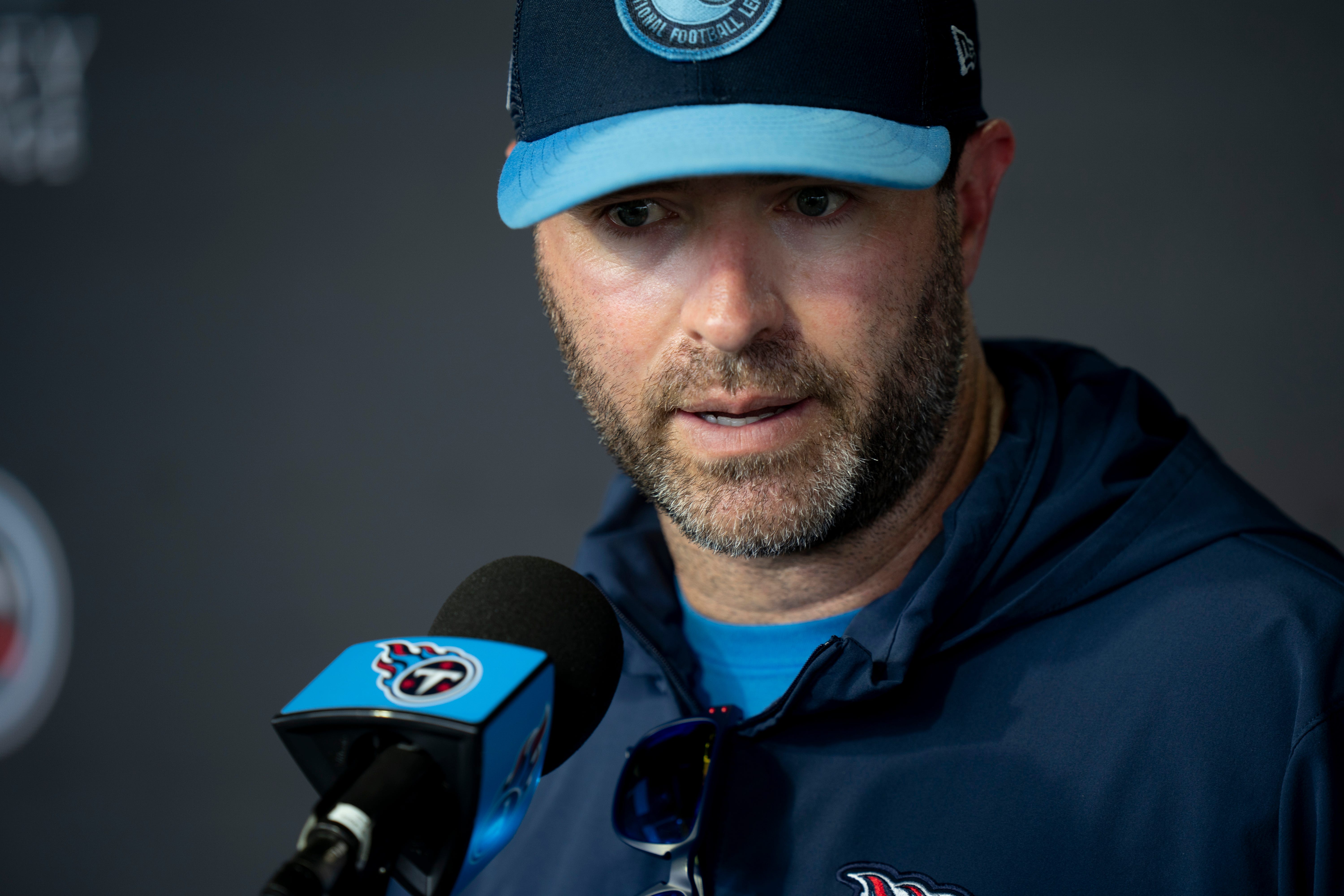 Tennessee Titans Head Coach Brian Callahan fields questions from the media on the second day of training camp Thursday, July 25, 2024 Denny Simmons/The Tennessean-USA TODAY NETWORK