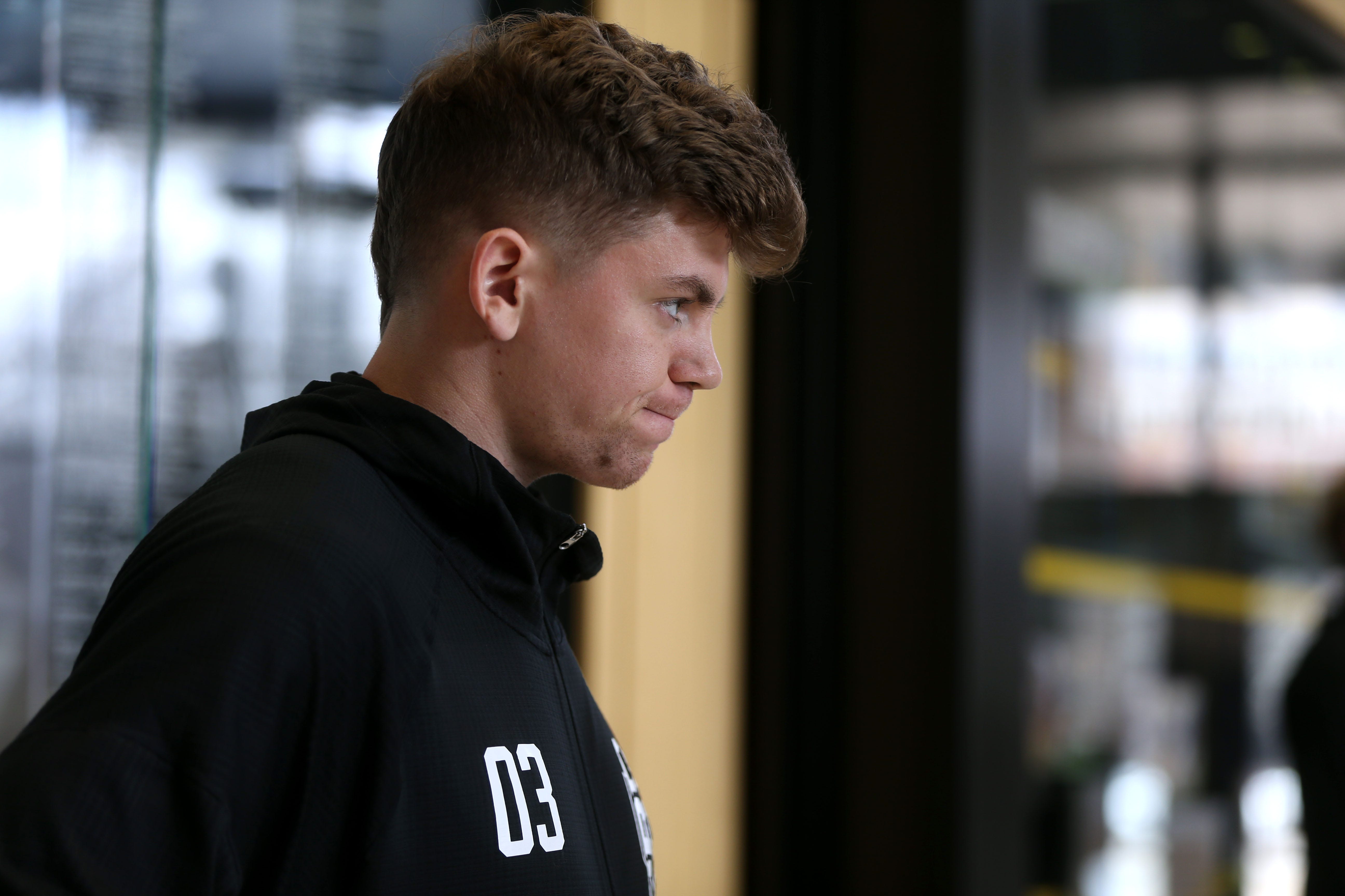Iowa s defensive back Cooper DeJean talks to the media following his Pro Day Monday, March 18, 2024 in Iowa City.