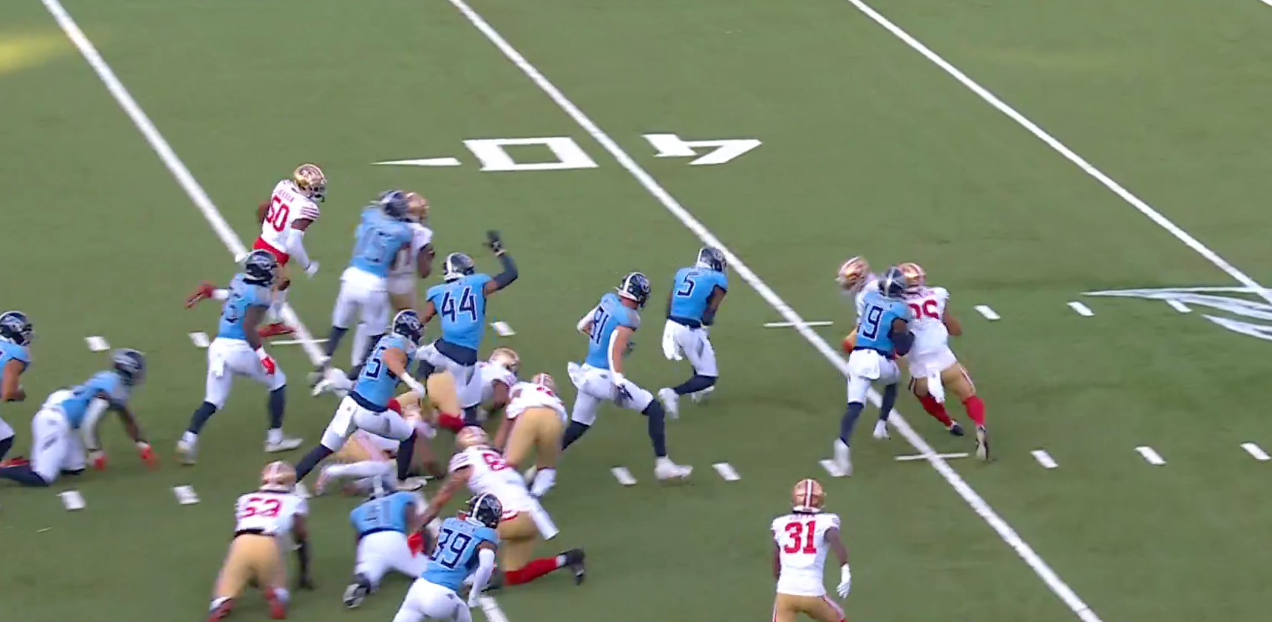 Former Georgia Bulldogs WR Kearis Jackson returns a kick return for 63 yards vs. 49ers