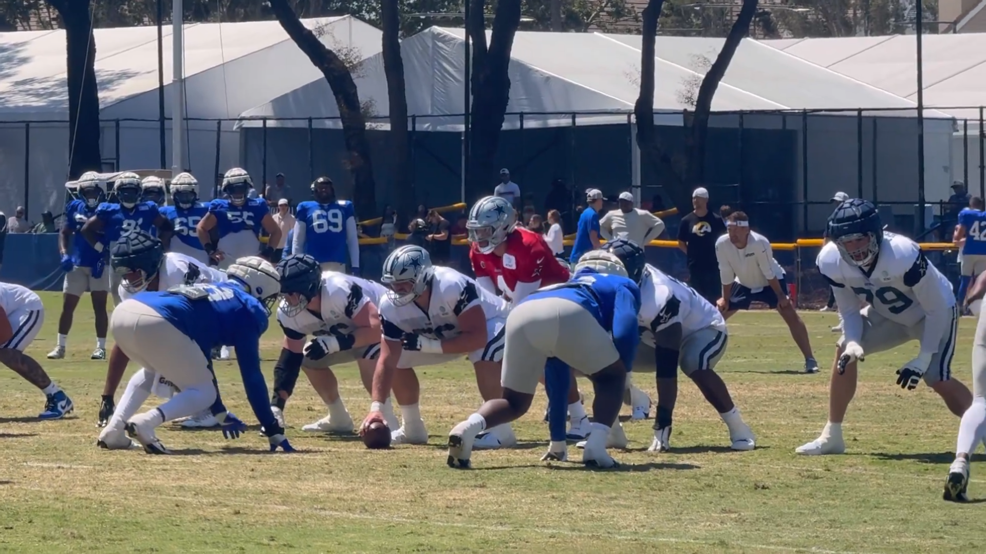 Dallas Cowboys line up against the L.A. Rams for a joint practice for second time this training camp.