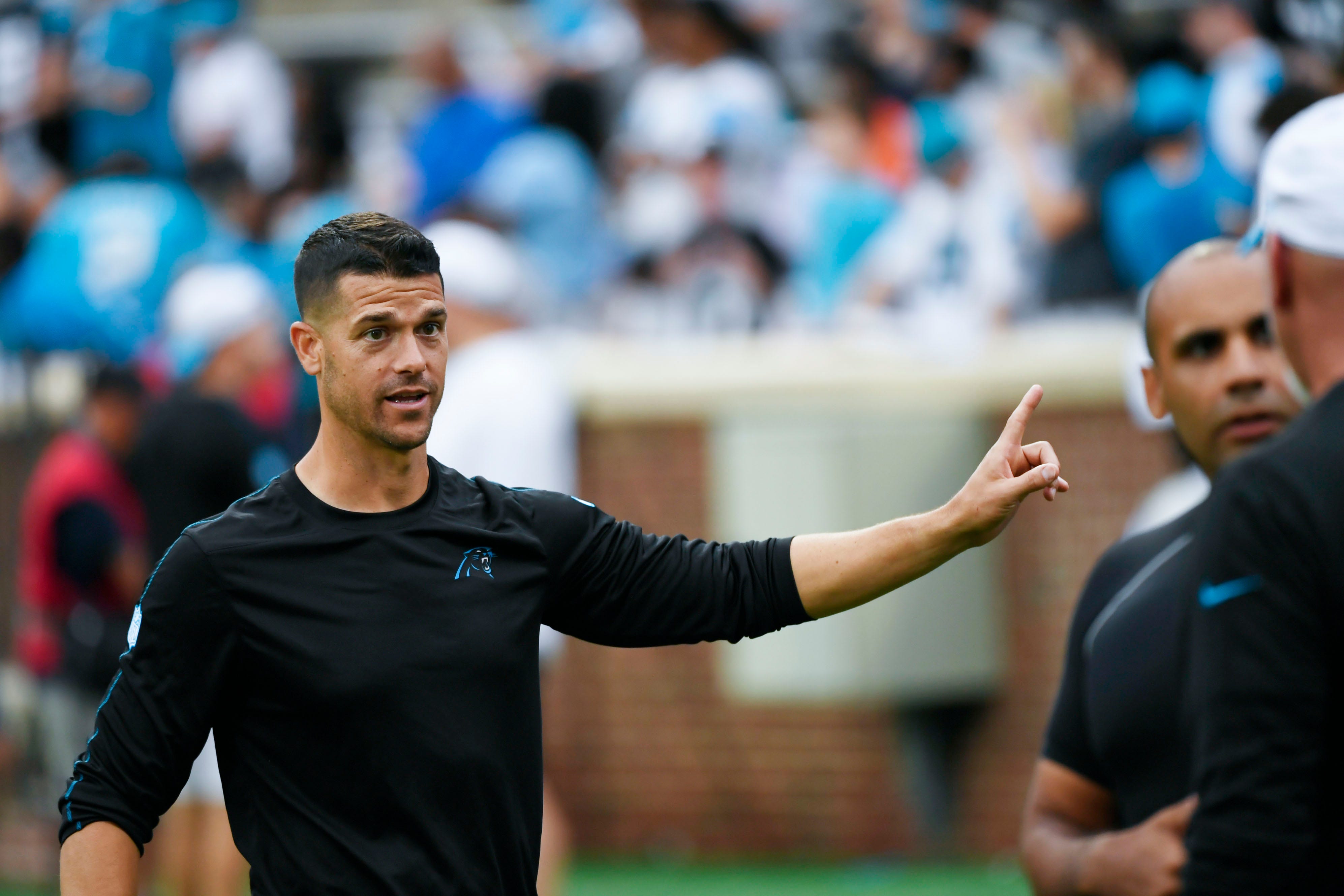 Carolina Panthers head coach, Dave Canales, on the field at Memorial Stadium during the Panthers Fan Fest in Clemson, S.C., on Thursday, Aug. 1, 2024.