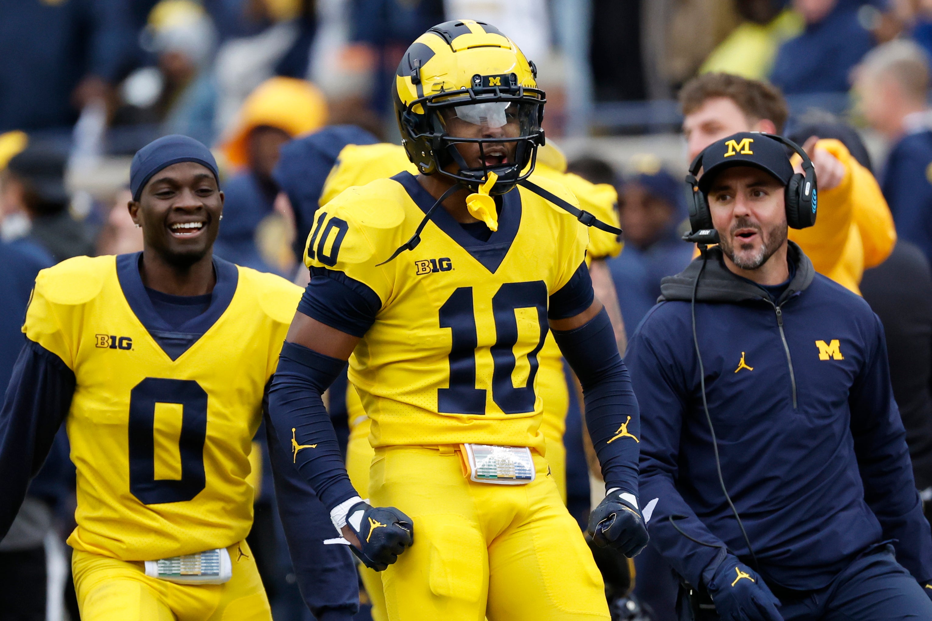Zeke Berry celebrates an interception in the spring game