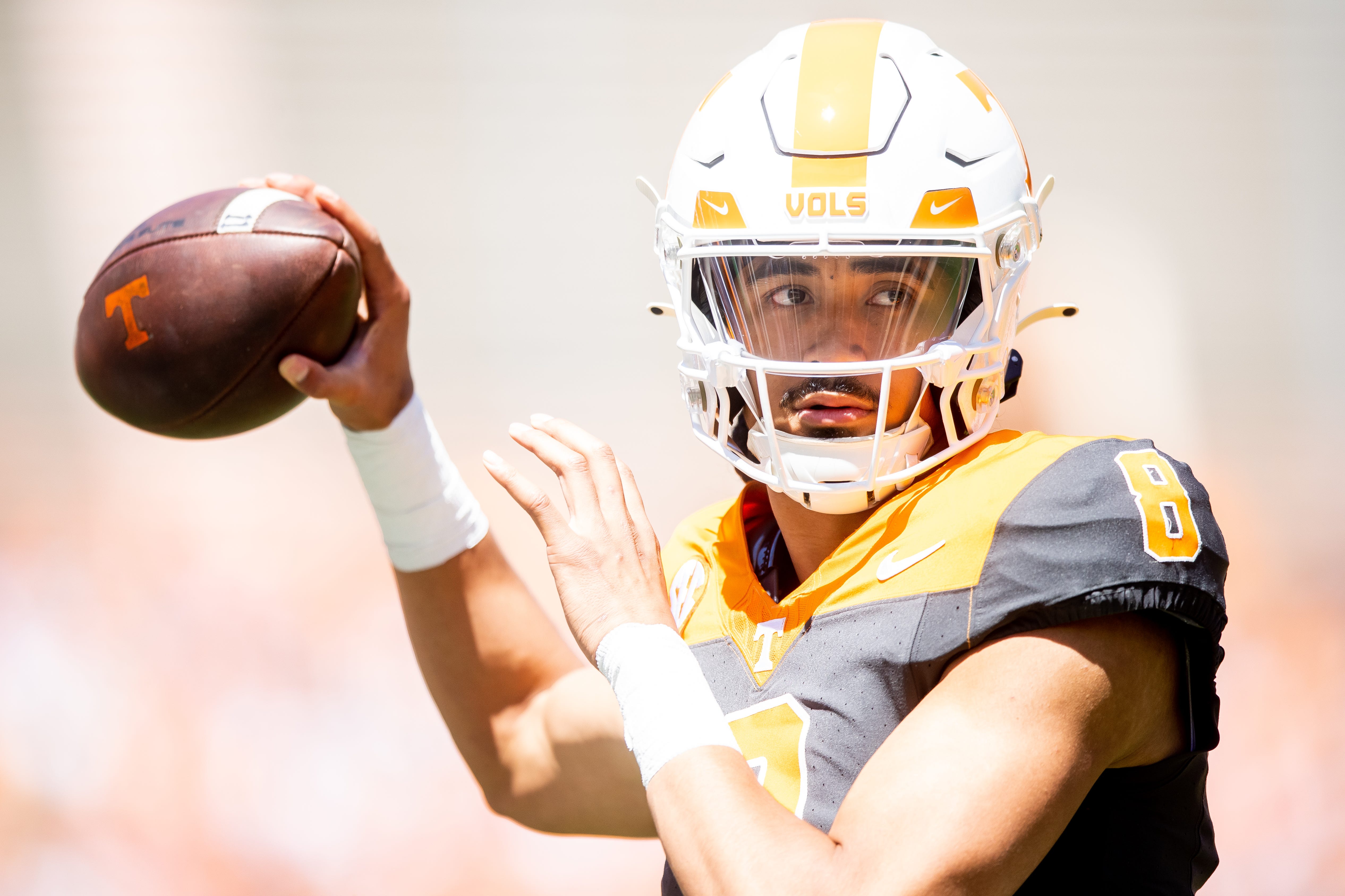 Tennessee quarterback Nico Iamaleava (8) during Tennessee's Orange & White spring football game at Neyland Stadium on Saturday, April 13, 2024.