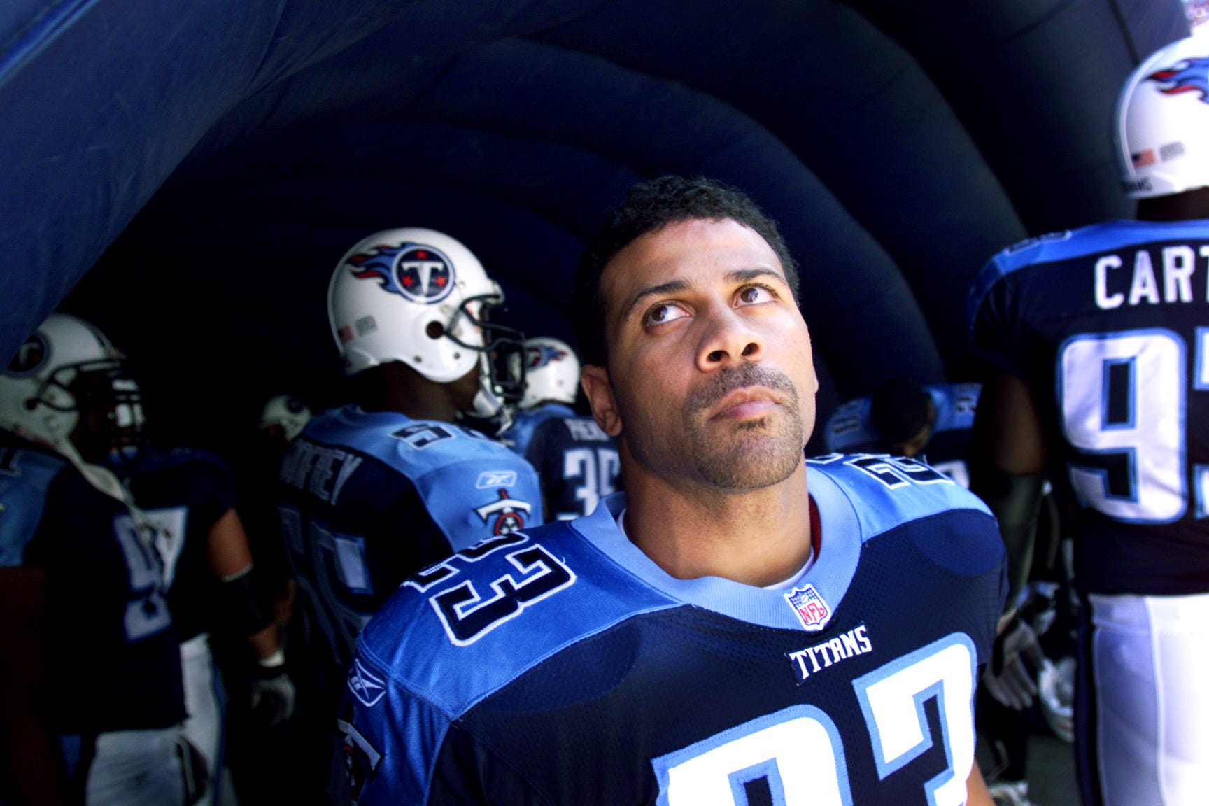 No. 14-Blaine Bishop: Tennessee Titans safety Bishop looks up to the crowd as he prepares to go through the tunnel to take on the Jacksonville Jaguars at Adelphia Coliseum Nov. 4, 2001. Text Gw Titan... George Walker IV / The Tennessean-Imagn Content Services, LLC