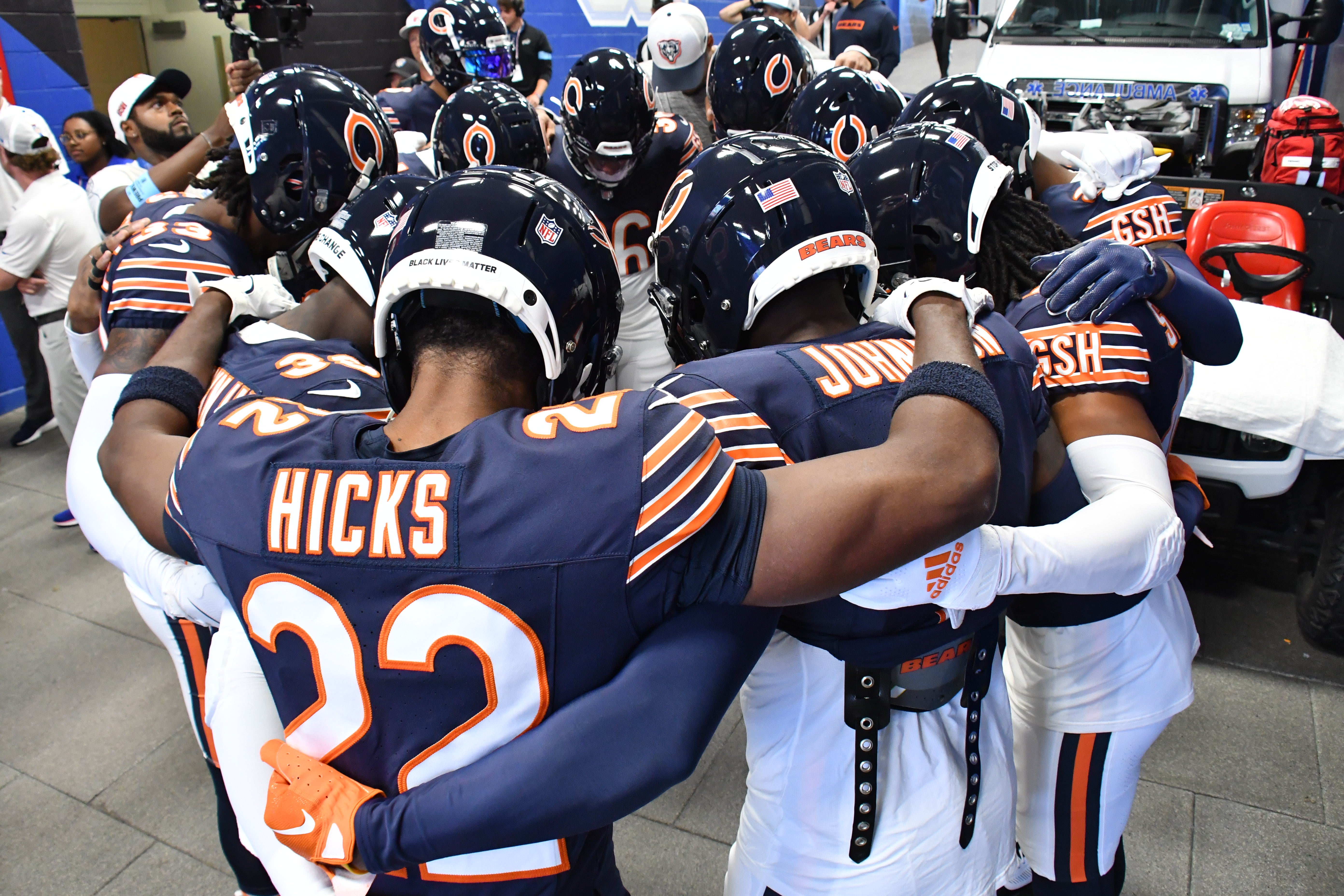 Aug 10, 2024; Orchard Park, New York, USA; The Chicago Bears prepare to enter the field for a pre-season game against the Buffalo Bills at Highmark Stadium.