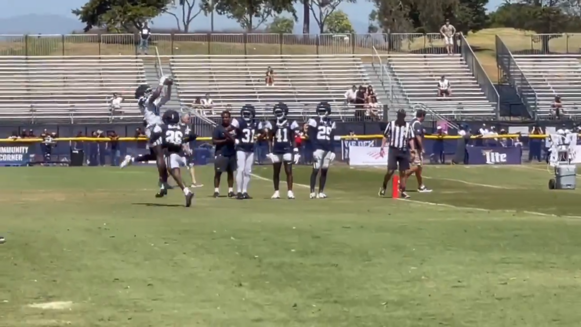 Rookie Cowboys WR Ryan Flournoy high-points ball for a TD versus DaRon Bland in practice.