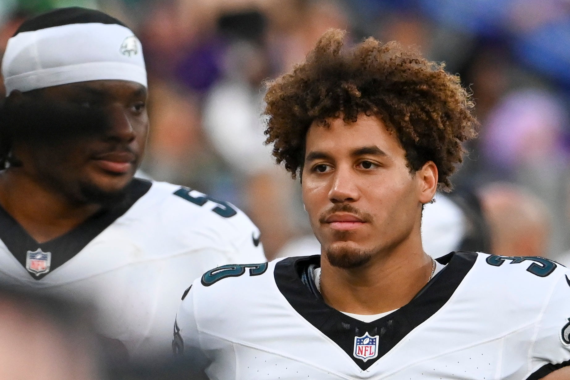 Philadelphia Eagles safety Tristin McCollum (36) stands on the sidelines during the first half of a preseason game against the Baltimore Ravens at M&T Bank Stadium.