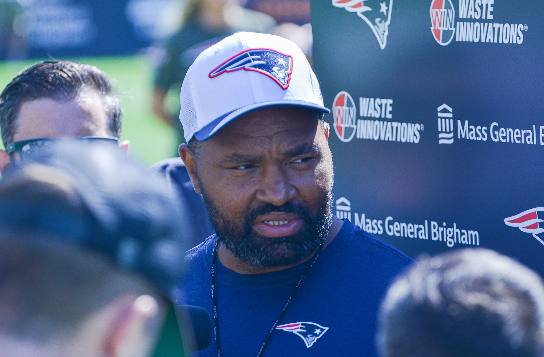 Patriots head coach Jerod Mayo speaks with the media prior to practice - August 24, 2024