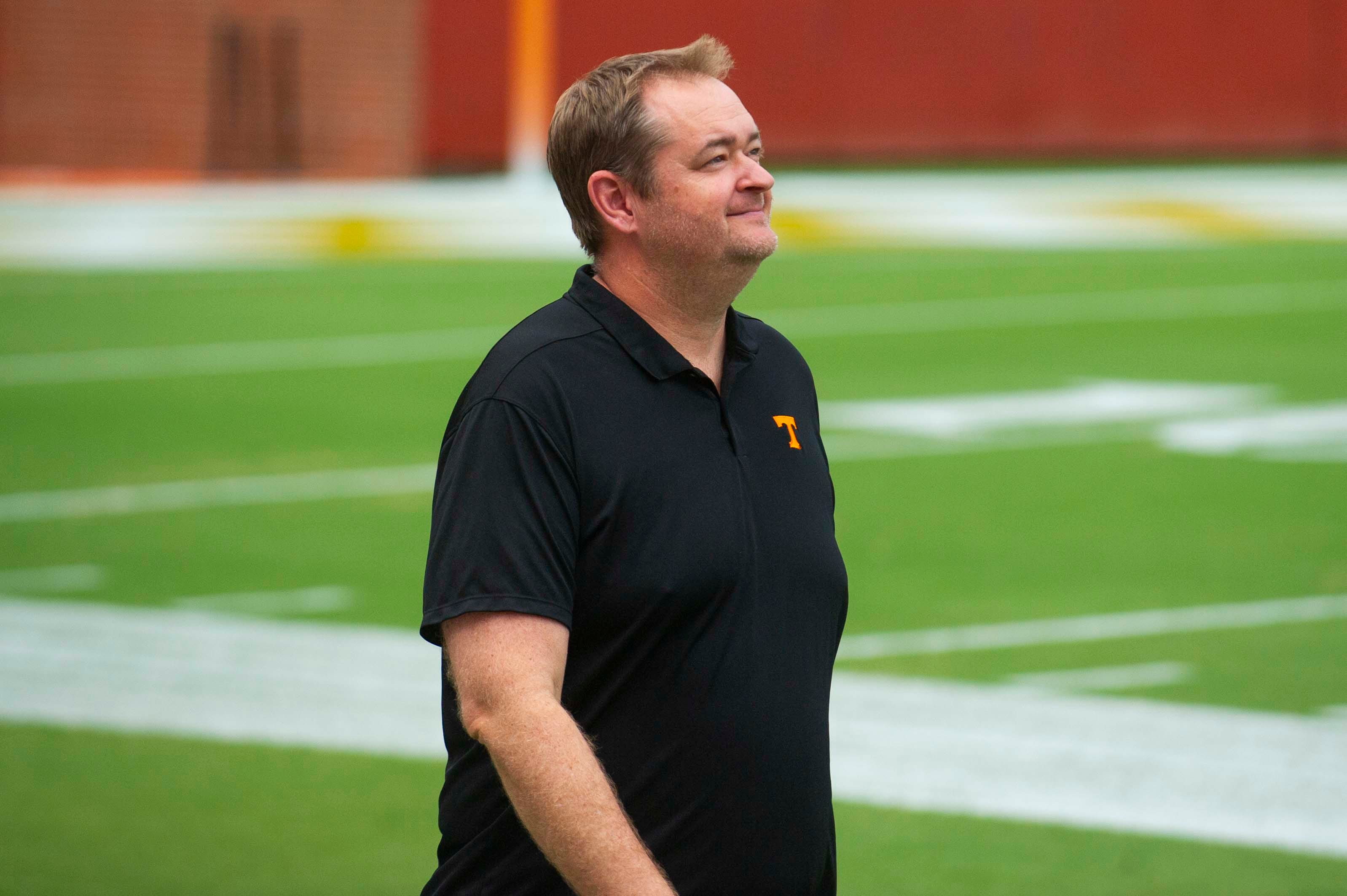 Tennessee head football coach Josh Heupel smiles at the Pilot team celebration at Neyland Stadium preserved by Pilot on Tuesday, August, 2024.