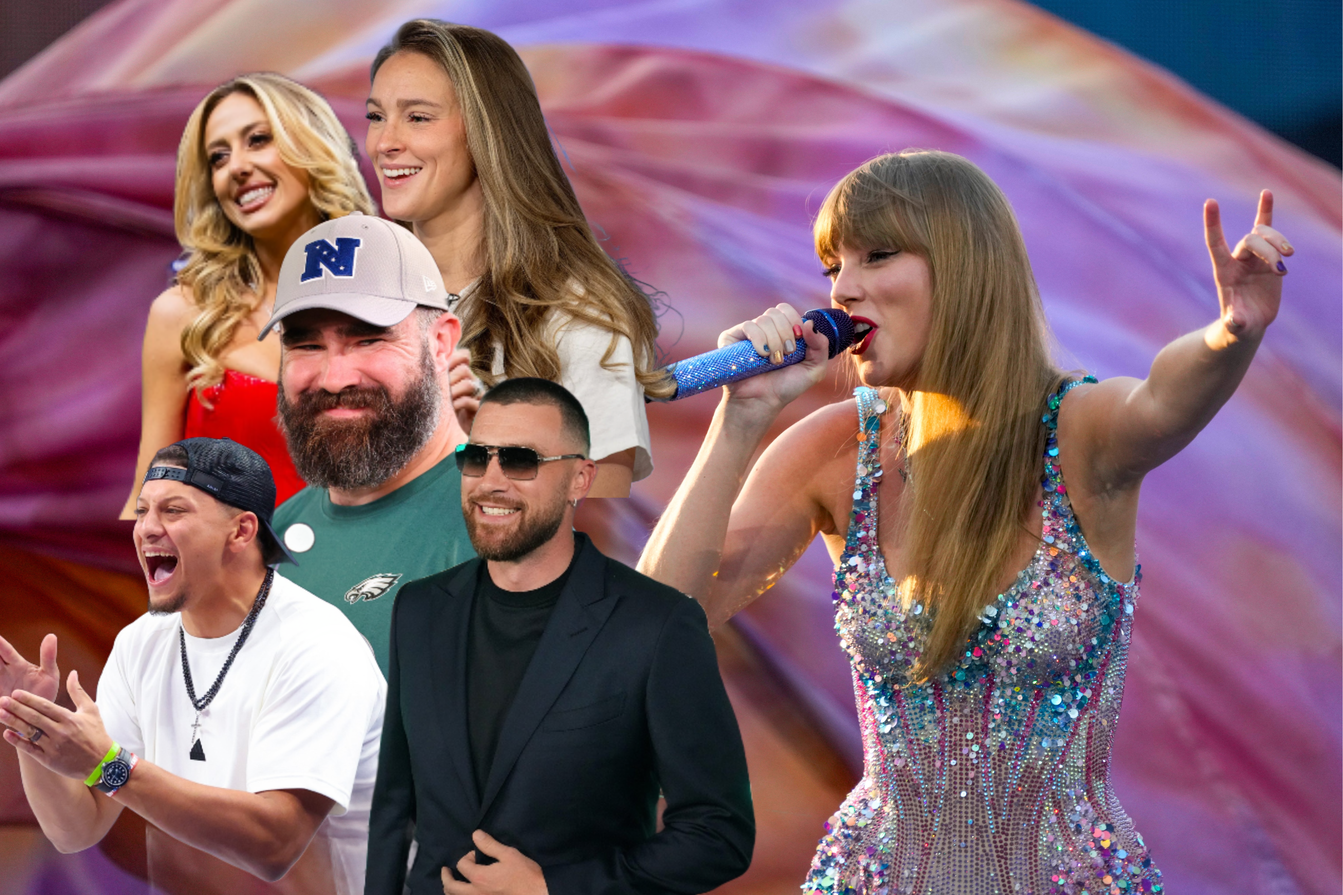 Taylor Swift, Travis Kelce, Jason Kelce, Kylie Kelce, Patrick Mahomes, Brittany Mahomes