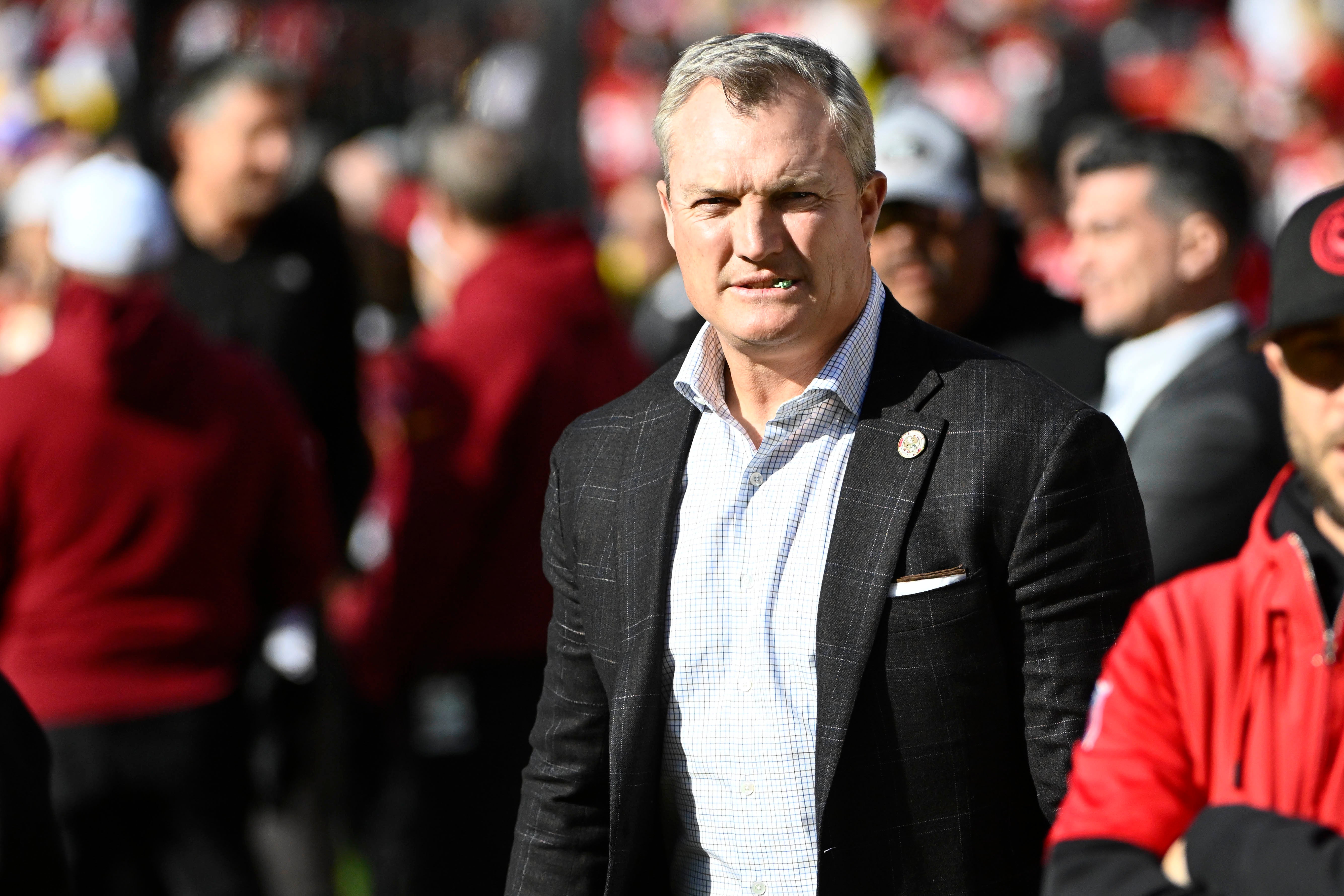 Dec 31, 2023; Landover, Maryland, USA; San Francisco 49ers general manager John Lynch before the game against the Washington Commanders at FedExField.