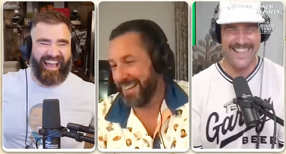 Adam Sandler joins Jason and Travis Kelce on the New Heights podcast