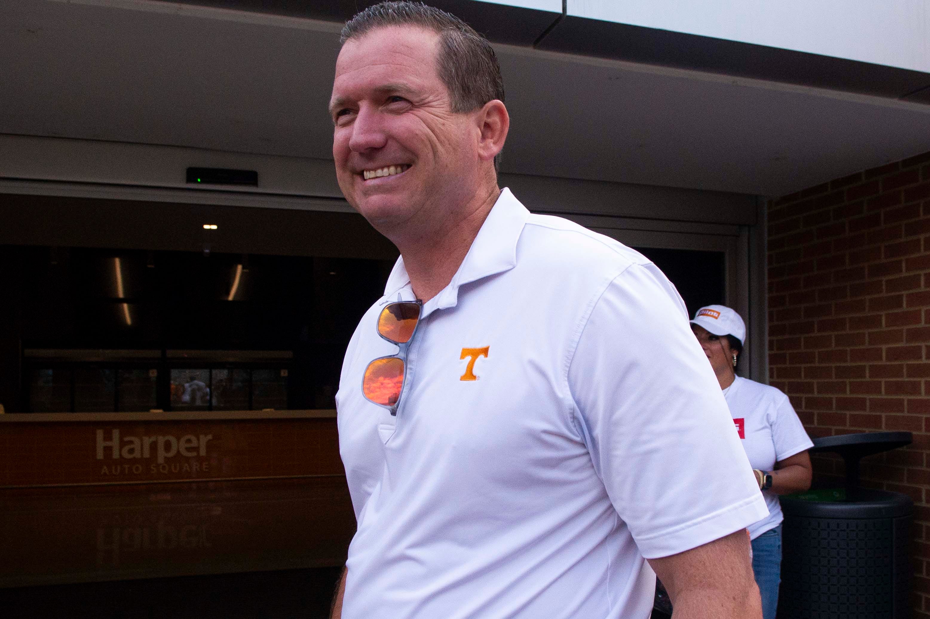 Tennessee athletic director Danny White smiles while Pilot employees and family members attend the Pilot team celebration at Neyland Stadium preserved by Pilot on Tuesday, August, 2024.