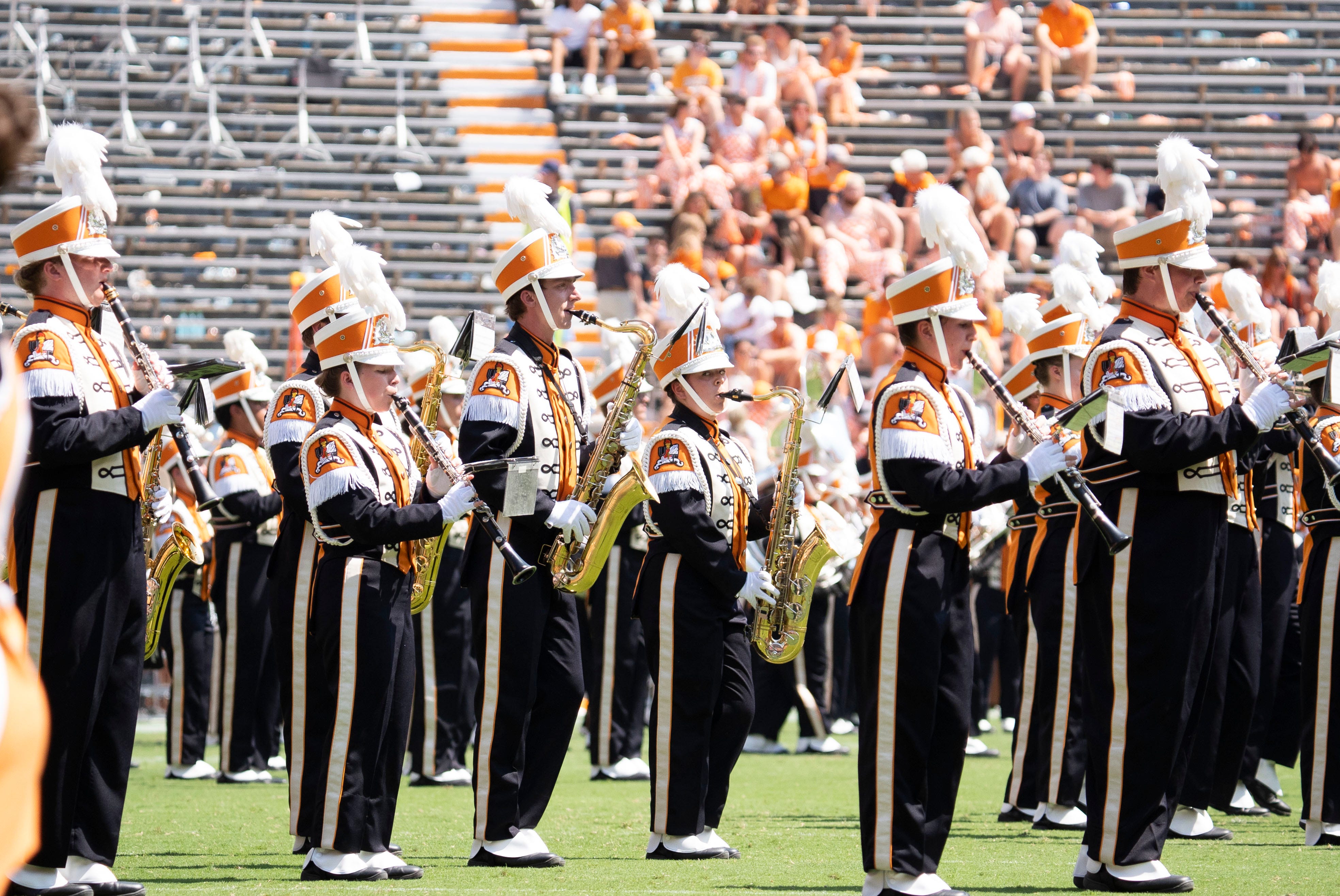 Pride of the Southland Band during halftime at a game between Tennessee and Chattanooga, Saturday, Aug. 31, 2024.