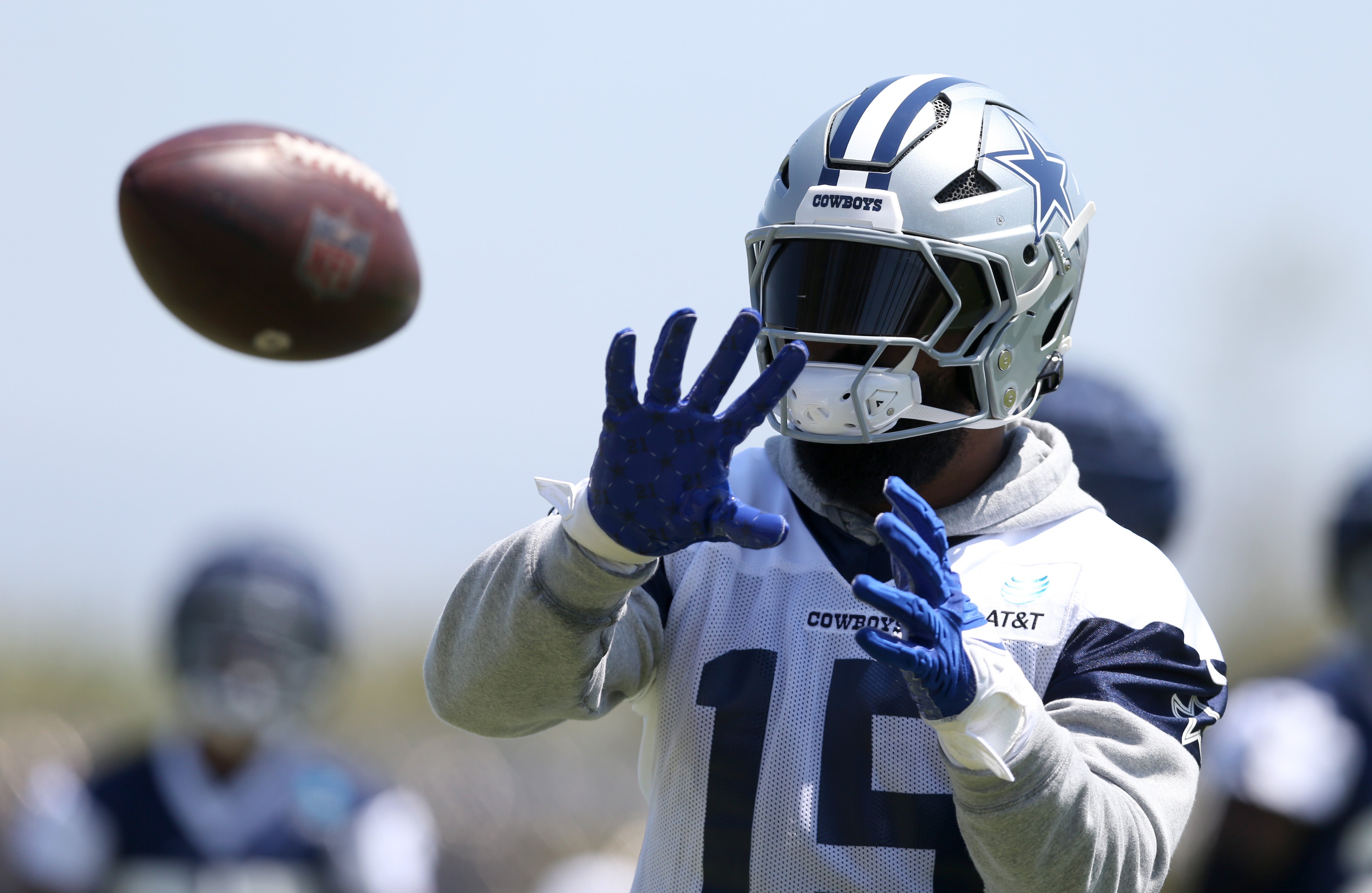 Dallas Cowboys running back Ezekiel Elliott (15) during training camp at the River Ridge Playing Fields in Oxnard, Californian.